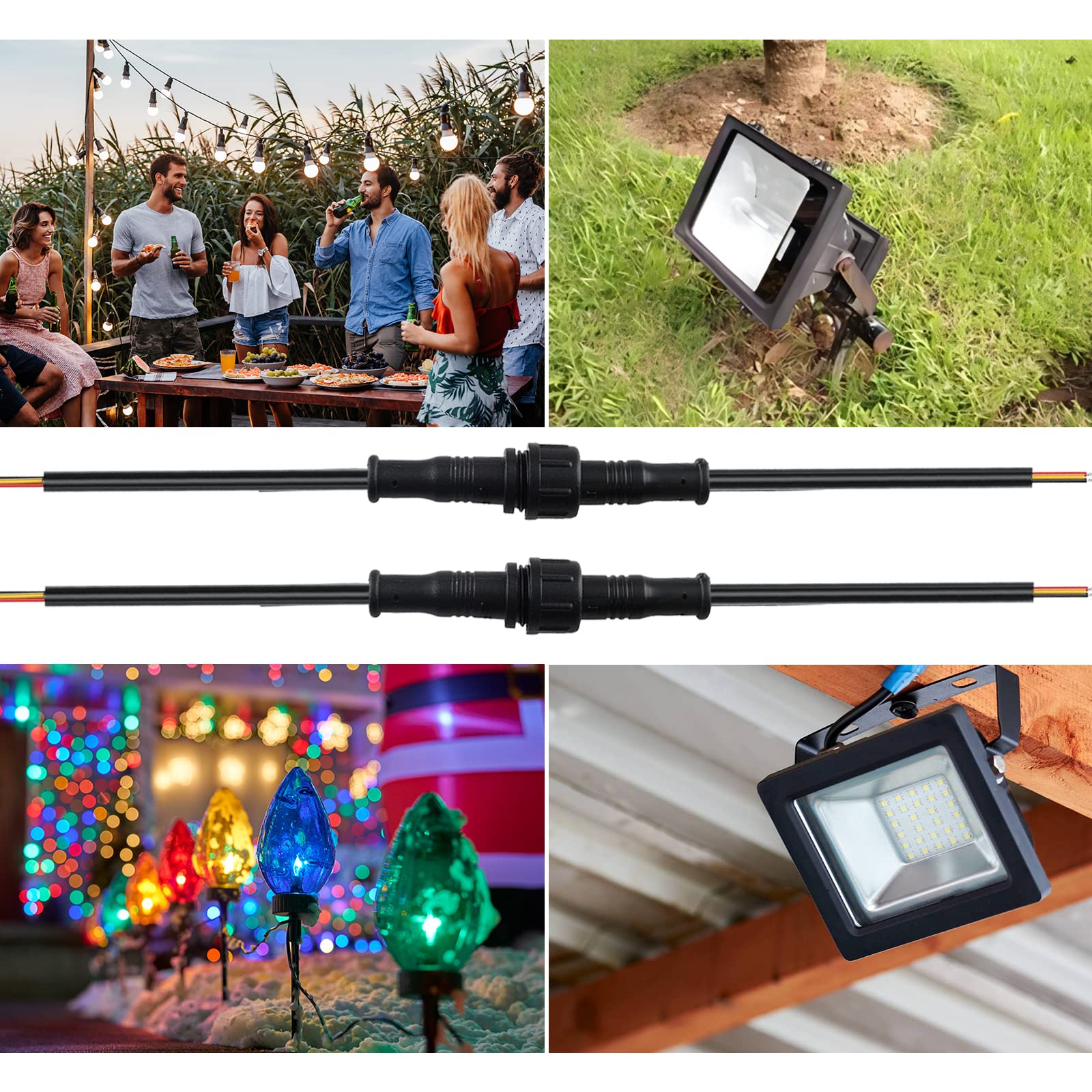 GZLFH Conectores estancos, 8 Pares de enchufes de 3 Pines, Conectores Impermeables IP65 con Cable de extensión 16AWG 20CM para focos solares, lámparas de jardín, Tiras de luz LED — view 6