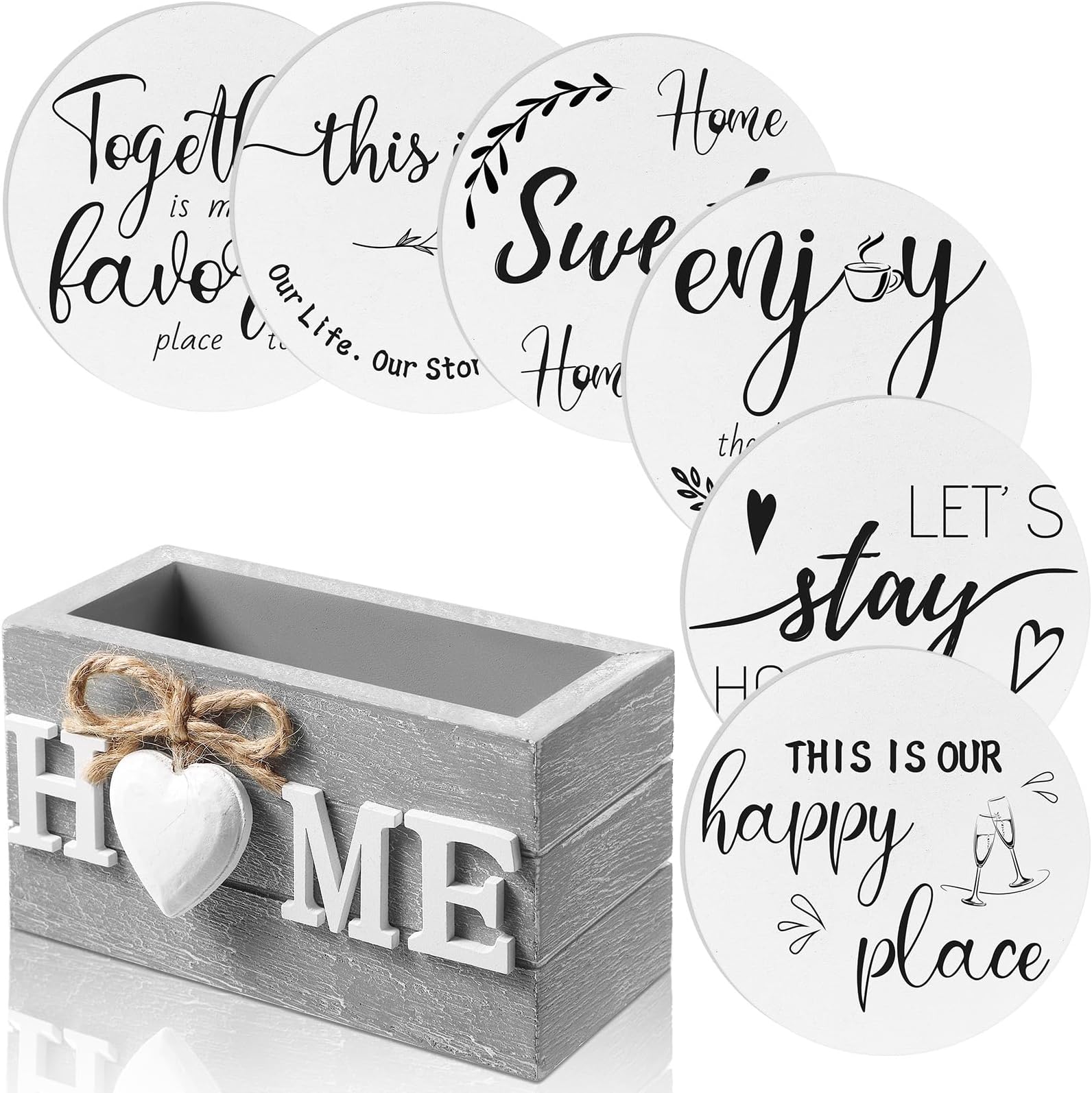 Queekay House Warming Gifts New Home Farmhouse Coasters Set of 6, White