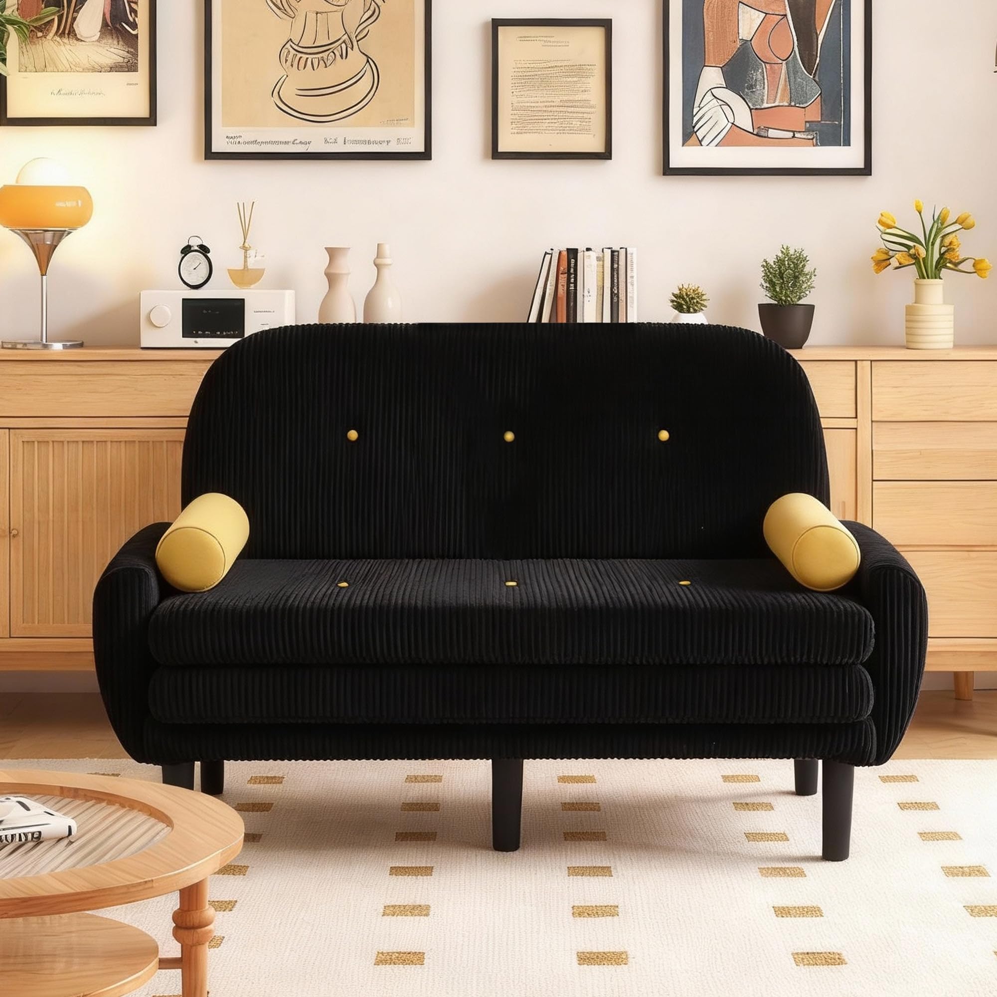 2-Sitzer Sofa mit Rückenlehne verstellbar, Samt-Cord Stoff, Schlafsessel mit Stauraum, für Wohnzimmer, Schlafzimmer, Gästezimmer