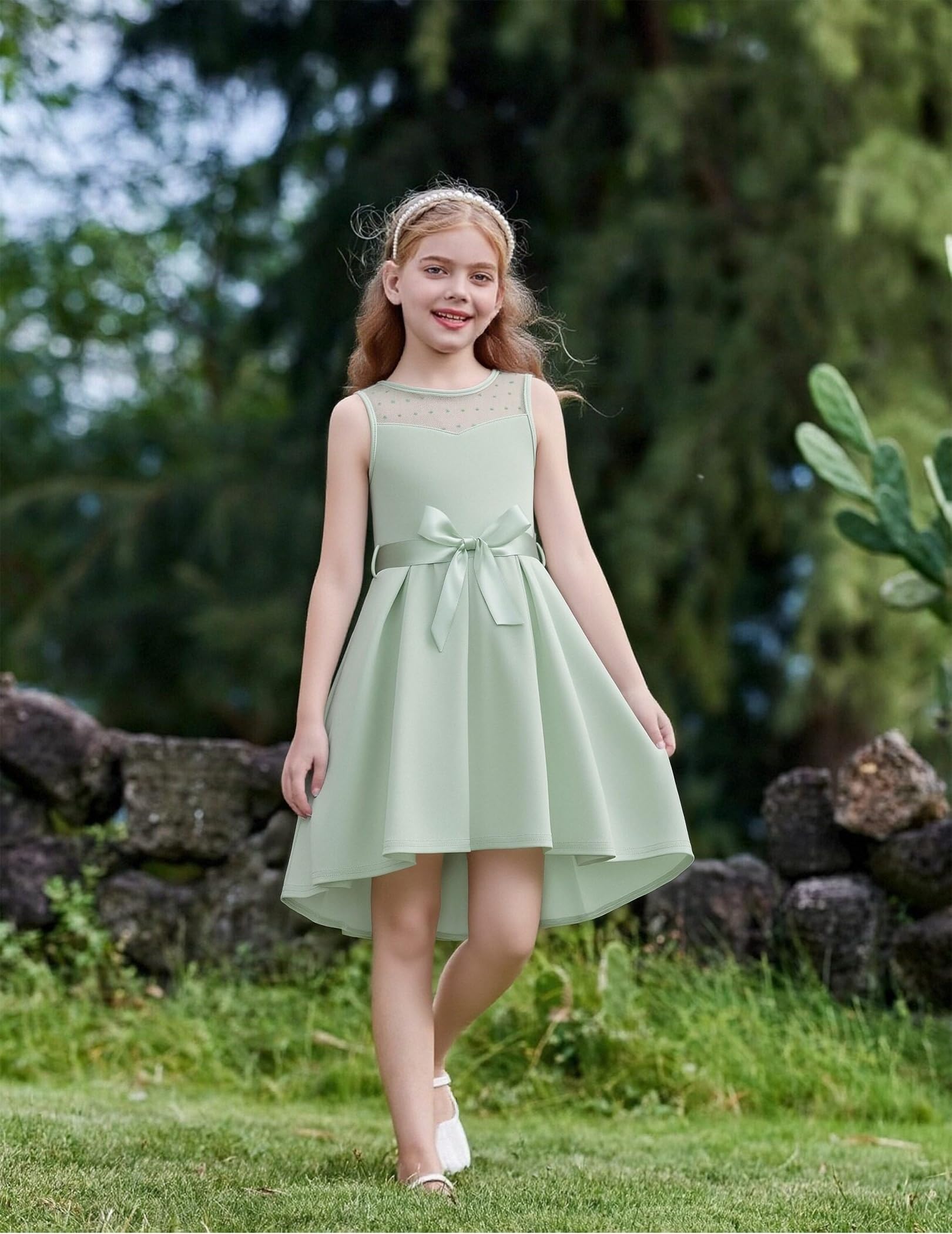 Arshiner Niñas Vestido Sin Mangas Novia Malla Vestidos Verano Formal Festivo Elegante con Cinturón 5-13 años