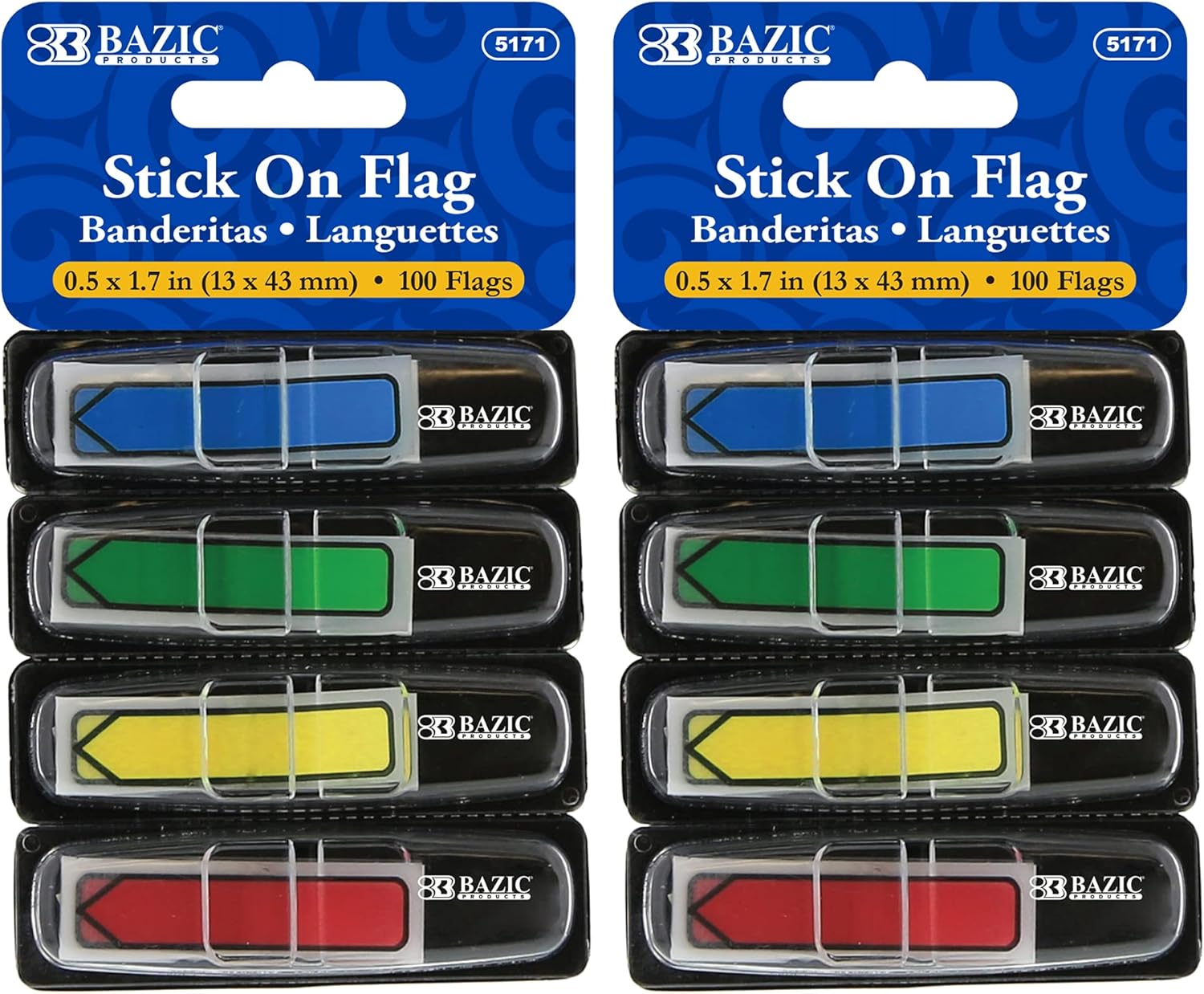 BAZIC Products Neon Page Marker Dispensers, Sticky Notes for Study Materials, Office Use, & Neon Colored Page Markers for Books and Documents, 0.5x1.7, 100 Flags/Pack, 24-Packs