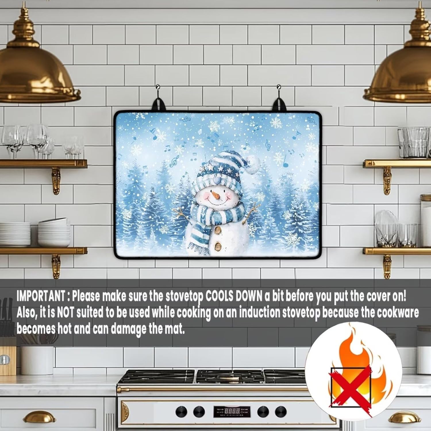 Generic Waterproof Countertop Protector Mat Blue Snowman Induction Cooktop Cover Quick-Drying and Anti-Slip Protector Keep Your Induction Cooker Clear Of Dust and Scratches While Not in Use
