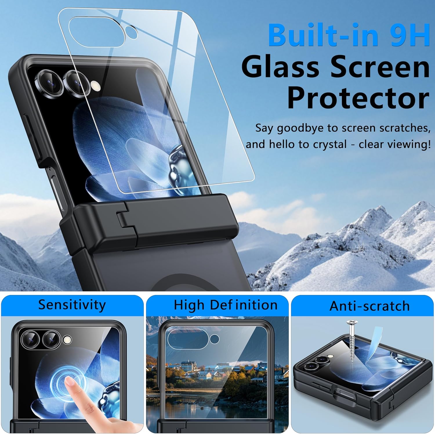 for Samsung Galaxy Z Flip 7 Case Fit for Magsafe [Hinge Protection＆ Kickstand][Built-in Screen Protector][Translucent Matte] 15FT Military Shockproof Full Body Phone Case for Z Flip 7,Black