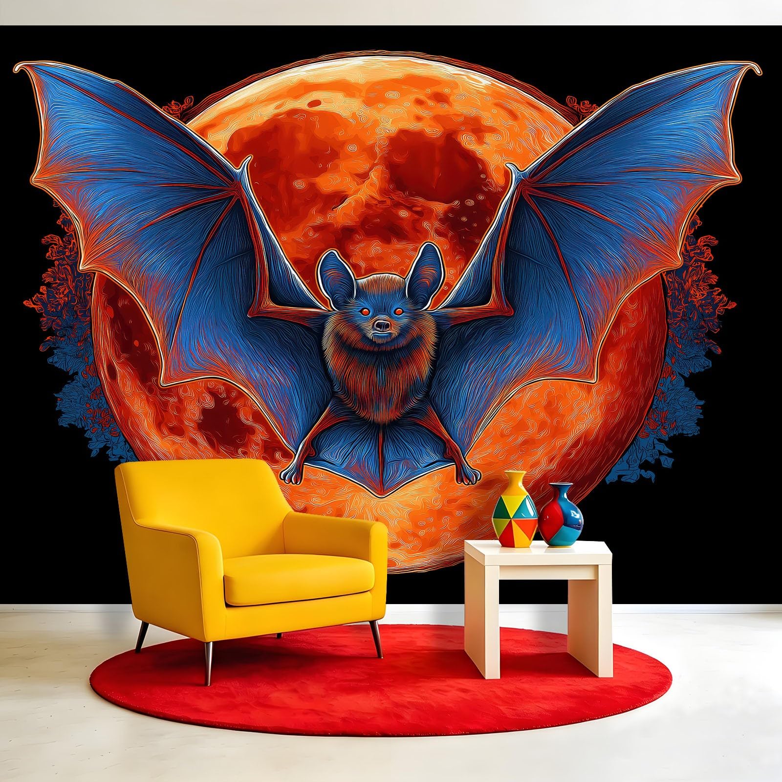 Générique Panoramiczna tapeta gotycka Halloween - nietoperze skrzydła księżyc tapeta z włókniny, fresk ścienny do salonu, sypialni i pokoju dziecięcego, 350 x 256 cm
