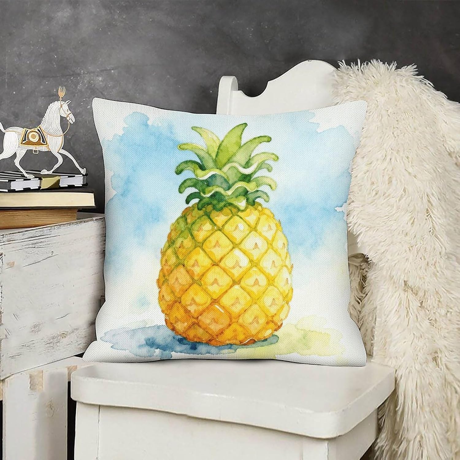 Pineapple Pillow Protectors Cute Waterproof Pillow Cover Soft Skin-Friendly Cushion Case Decorative Square Cushion Cover for Couch Sofa Bed Living Room Bedroom