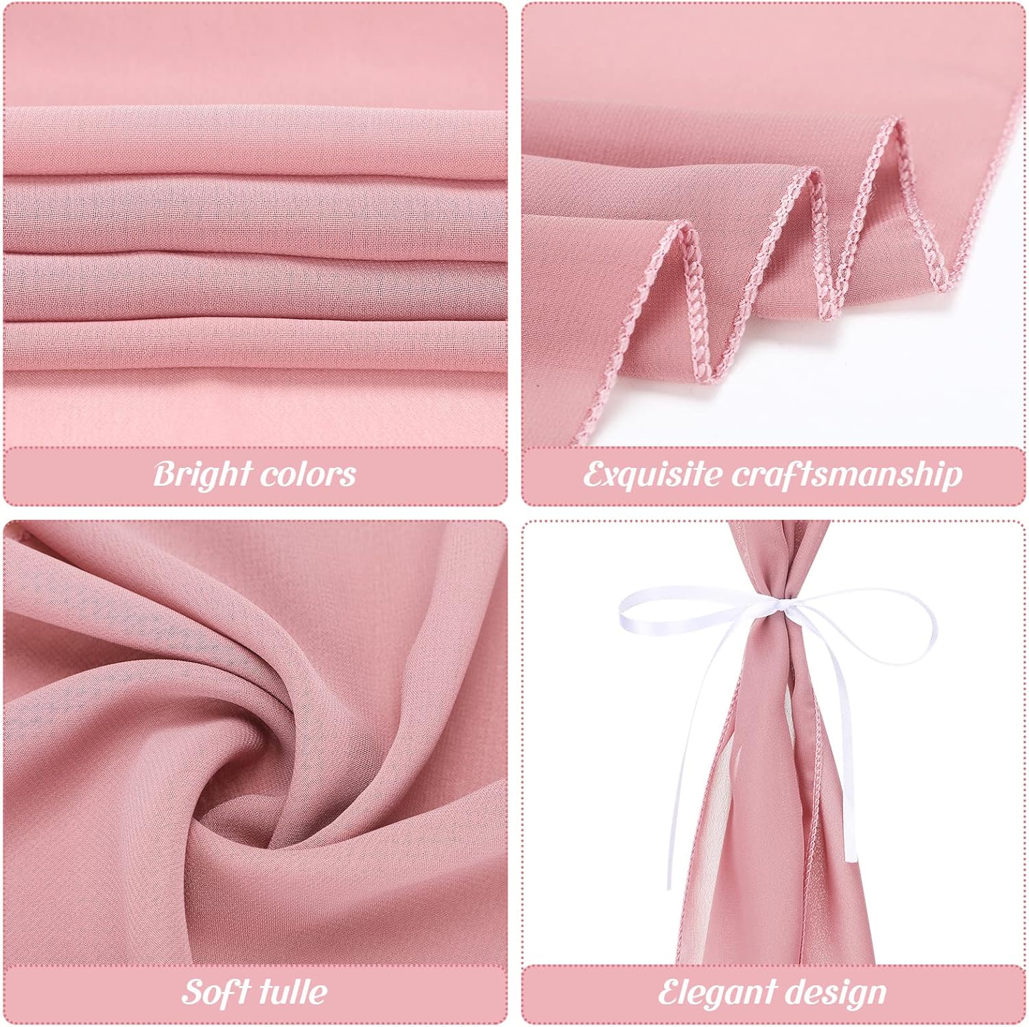 Newwiee 12 Pack Dusty Rose 9 ft Chiffon Table Runner 12 x 108 Inch Sheer Romantic Boho Rustic Tulle Table Runner for Wedding Birthday Party Bridal Shower Outdoor Cake Decorations