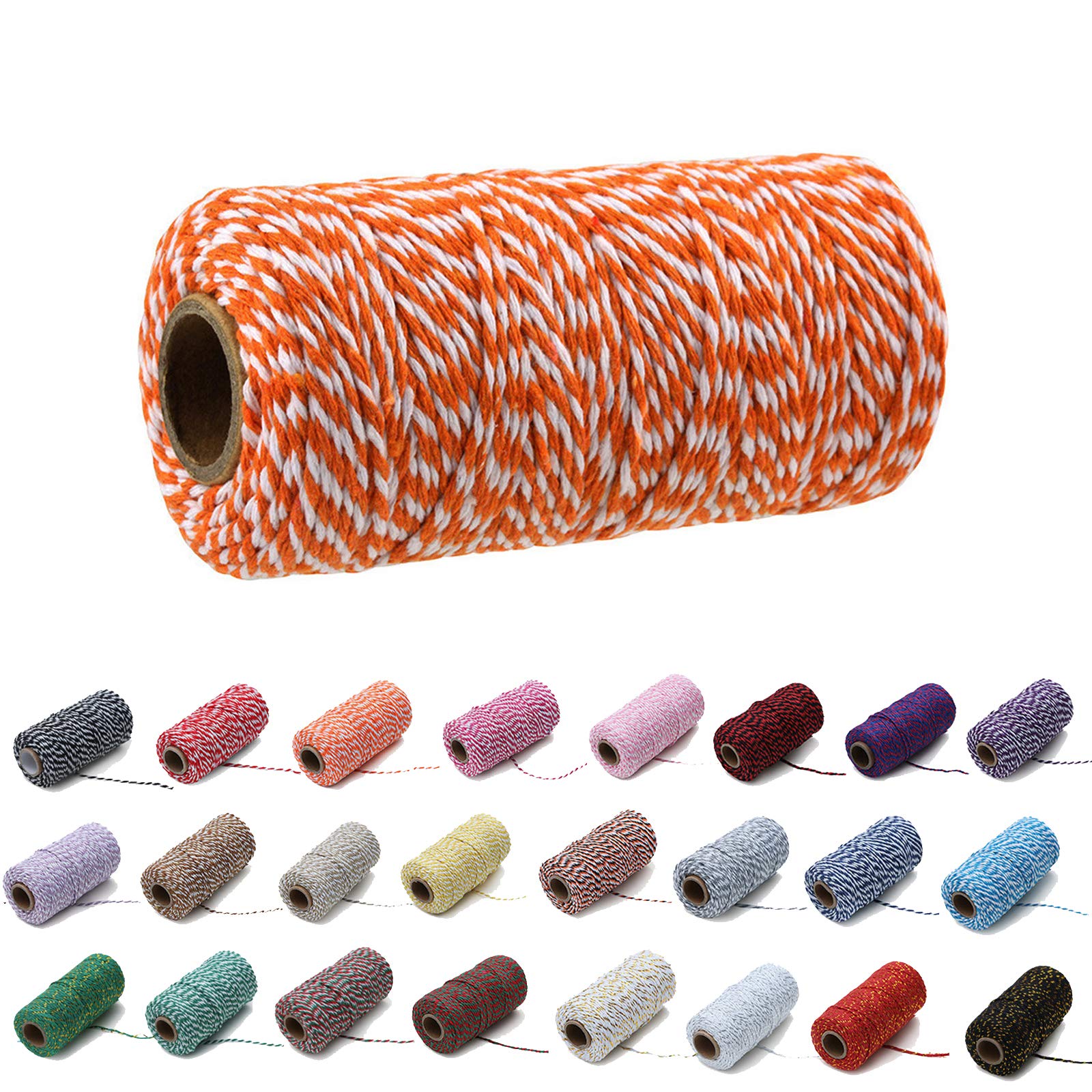100 Yards/2 mm Coloured Cotton Rope Craft Cord Knitting Rope for Gift Wrapping Crafts (Orange and White)