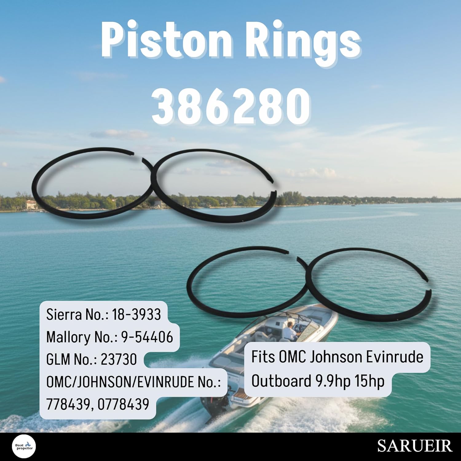 386280 18-3933 2 sets Piston Ring Size 0.030 Replacement for OMC Johnson Evinrude 9.9HP 15HP Outboard 1976-1992