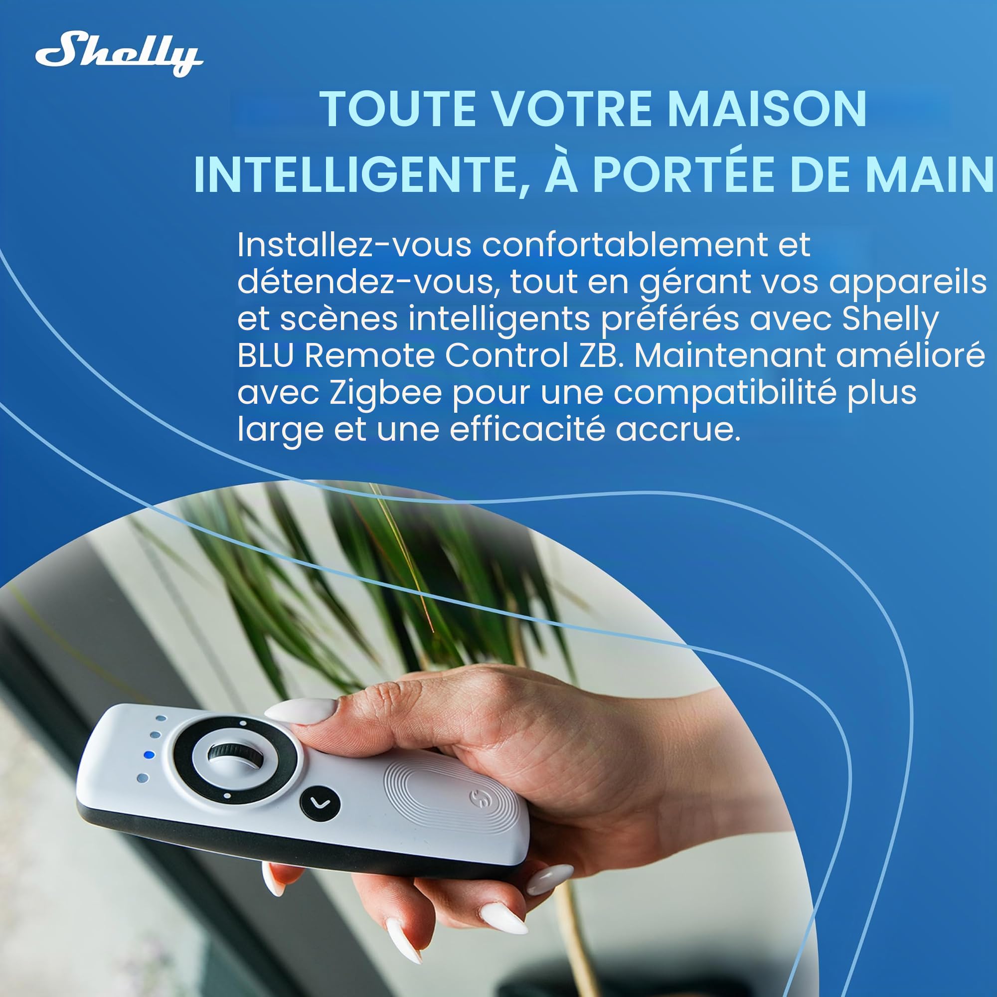 BLU Remote Control ZB Blanc - Télécommande de Domotique Zigbee et Bluetooth, 4 canaux, Contrôle gestuel dispositifs connectés Shelly, Alerte LED et sonore, Compatible Home Assistant