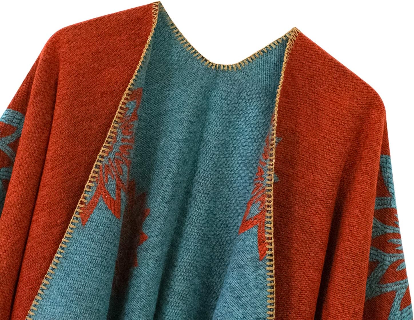 Urban CoCo Women's Color Block Shawl Wrap Open Front Poncho Cape - Image 3