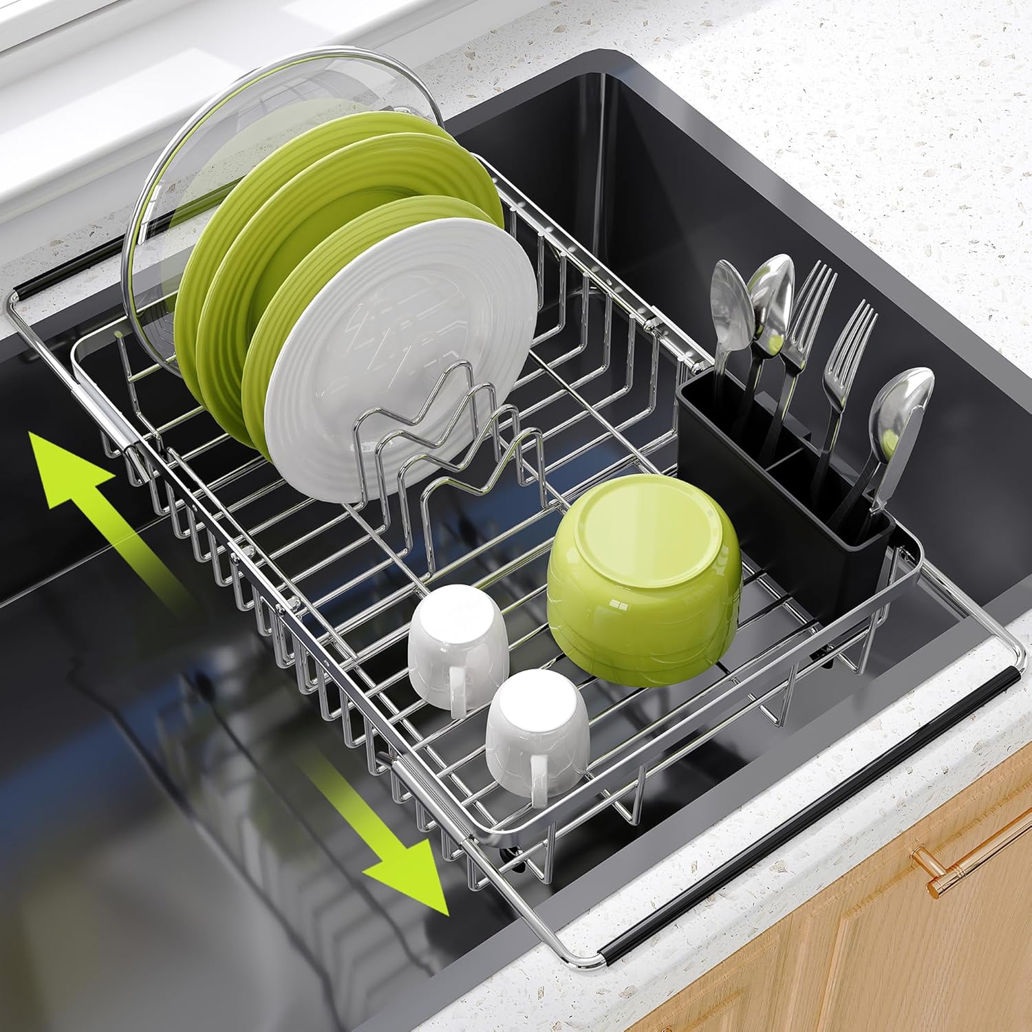 JASIWAY Dish Drying Rack in Sink Expandable Stainless Steel Dish Drainer for Kitchen Sink Dish Strainer Rack Retractable