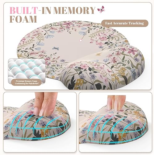 Miniatura 4 de iCasso Juego de alfombrillas de escritorio, alfombrilla grande para mouse con reposamuñecas, soporte ergonómico para teclado para mujeres, tapete de