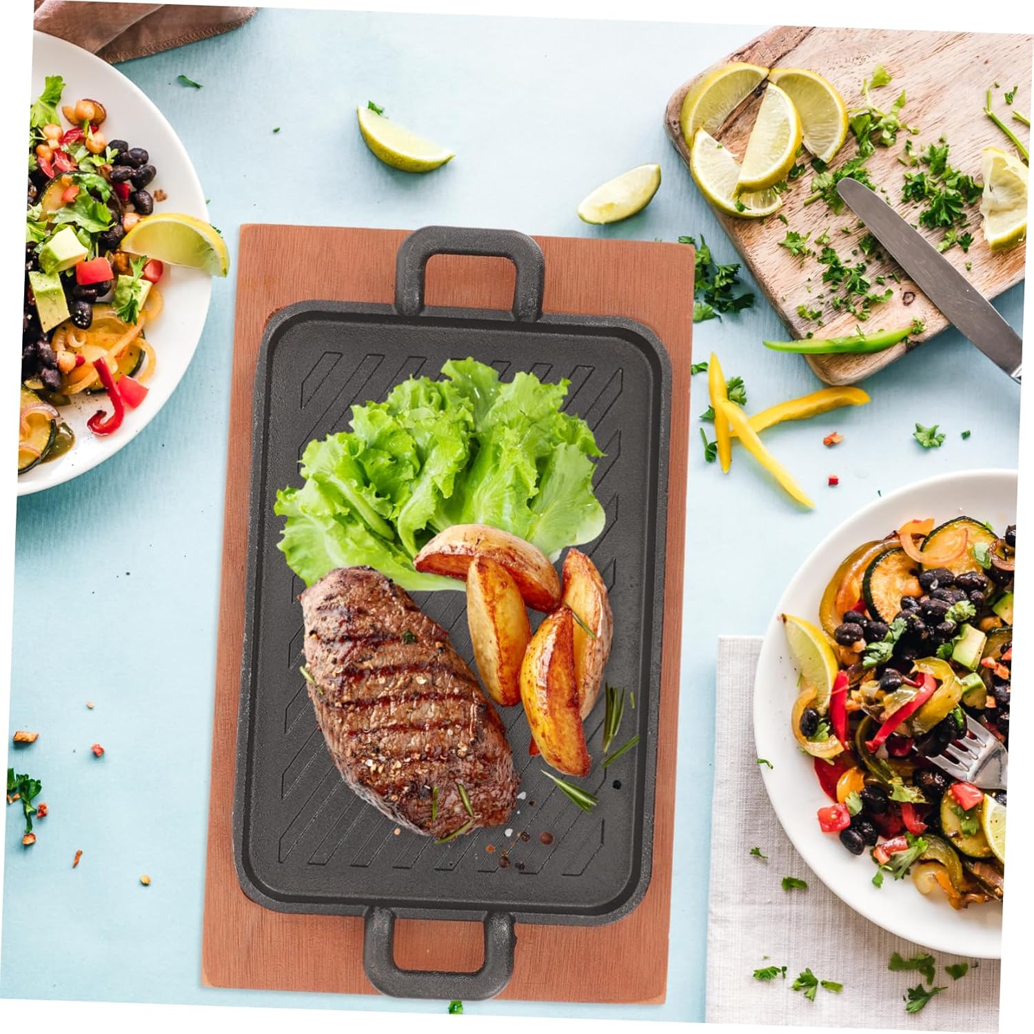 Garneck 1 Set Heavy Duty Iron Griddle Pan for Gas Grill Durable Non Stick Bbq Grill Plate for Camping for Cooking Steaks Fish and Vegetables