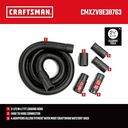 Miniatura 14 de CRAFTSMAN CMXZVBE38758 - Kit de accesorios para manguera de aspiradora seca y húmeda POS-I-LOCK de 2-1/2 pulgadas x 13 pies, manguera de repuesto