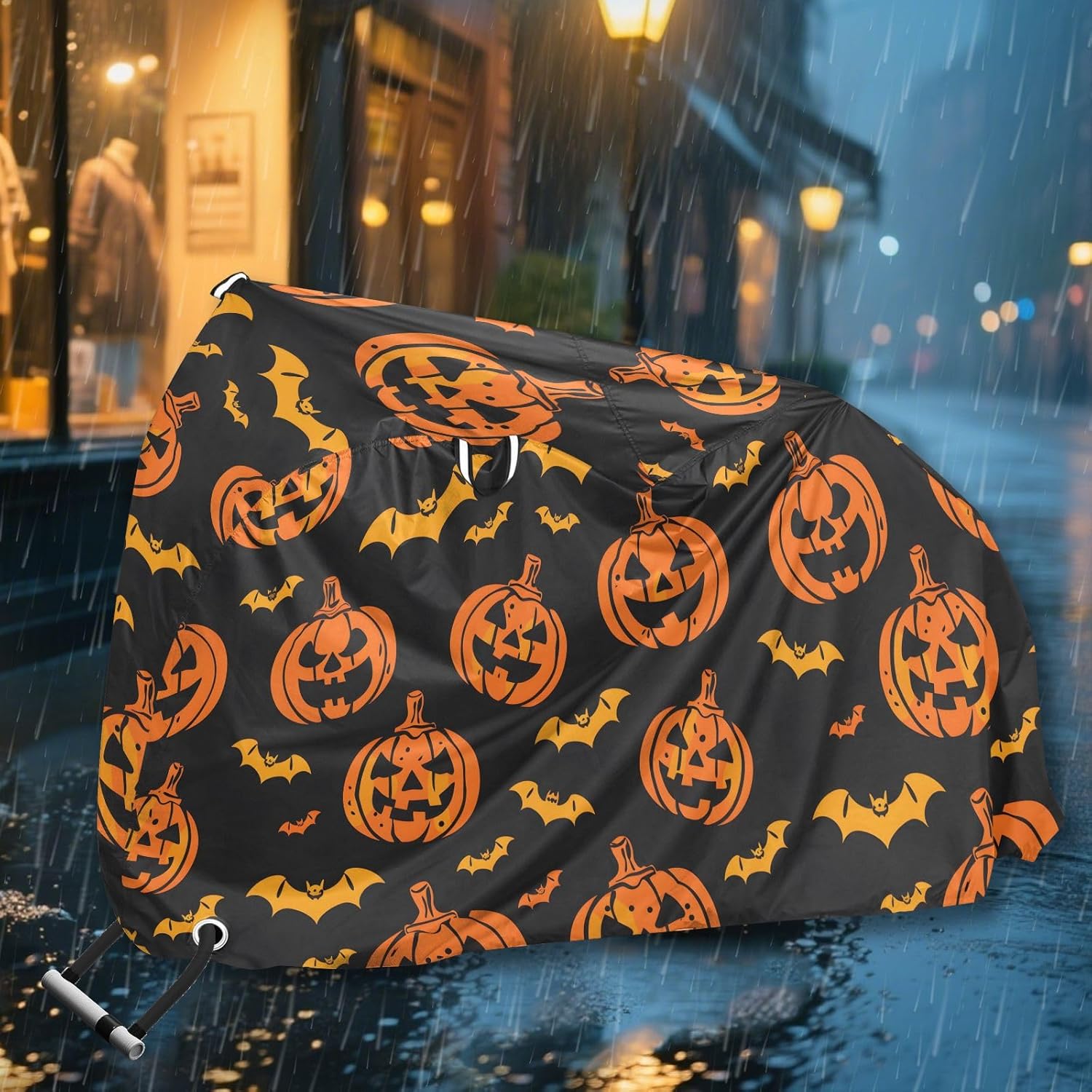 ALAZA Halloween Pumpkin Bats Bike Cover Waterproof Outdoor Ebike Bicycle Covers Tarp Protection for 1/2 Bikes, Sun UV Dust Wind Proof