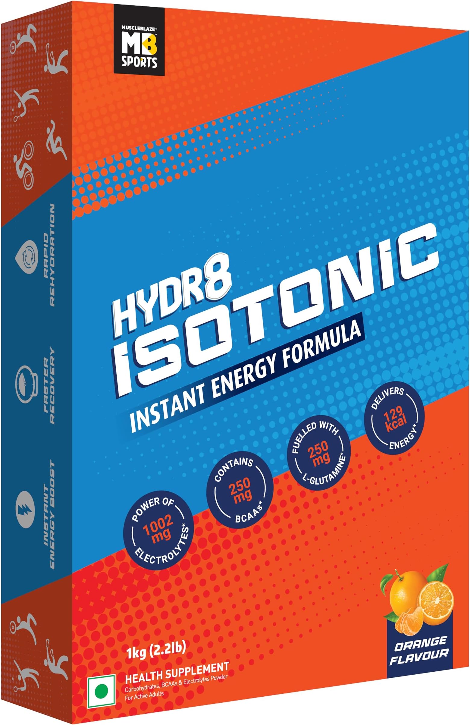 Fuel One Sports Hydr8 Isotonic Instant Energy Formula (Orange, 1kg) | For Rapid Rehydration