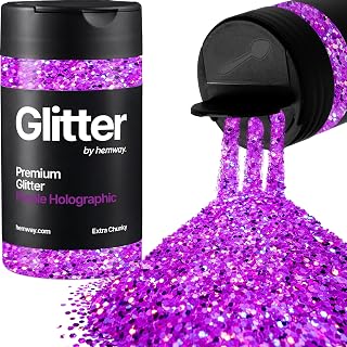 Hemway Purple Holographic Glitter Extra Chunky 120g/4.2oz Powder Metallic Resin Craft Flake Sequins for Epoxy Tumblers, Hair Face Body Eye Nail Art Festival, DIY Party Paint, Lila Holografisch