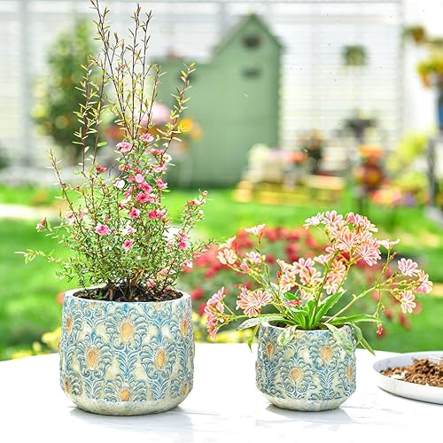 Sungmor Macetas decorativas de cemento, verde, redondas, para interiores y exteriores, pequeñas, 4.7 pulgadas de largo x 4.7 pulgadas de ancho x 3.9