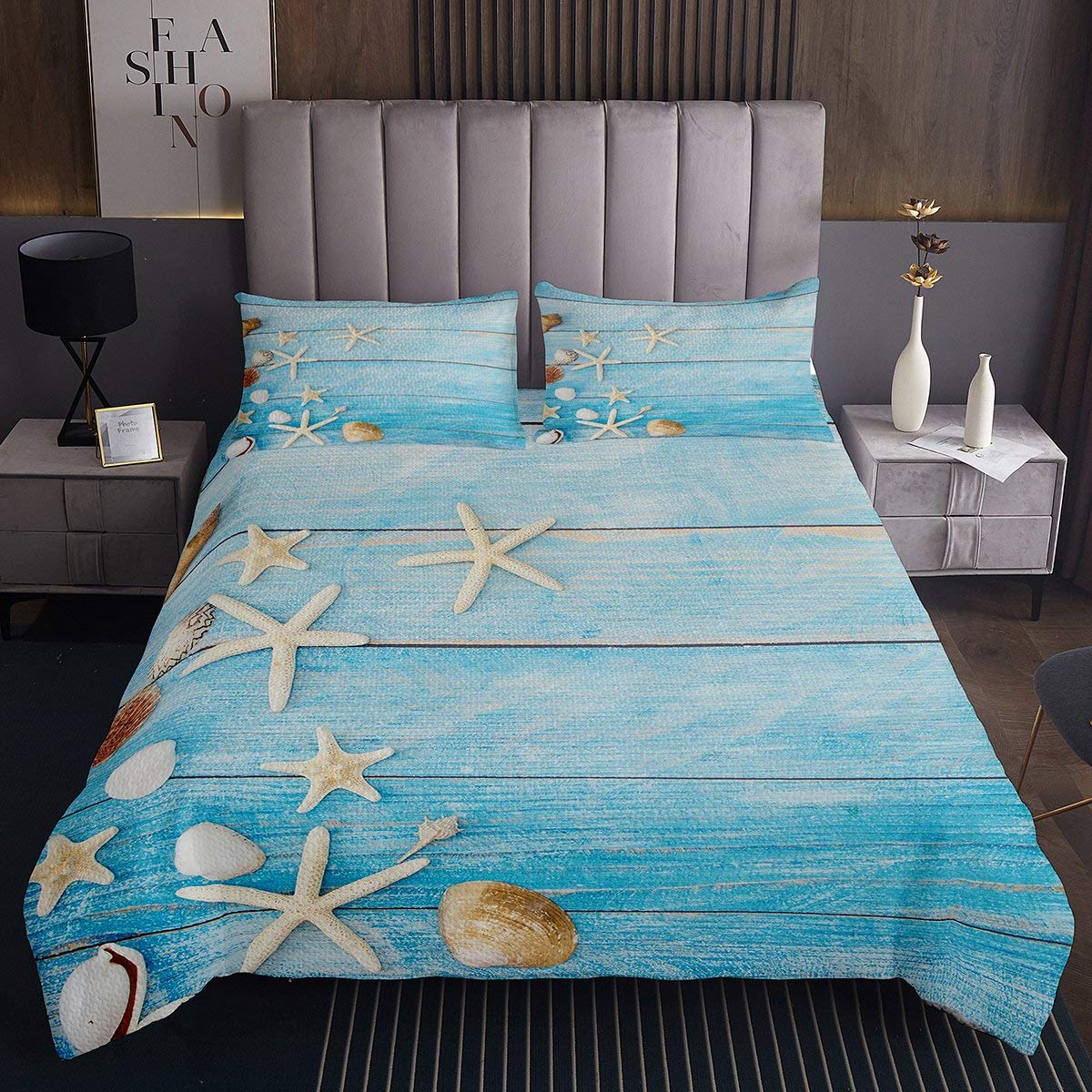 Beach Starfish Copriletto Trapuntato Copriletto Oceano Marine A Tema Trapuntato Copriletto Creature Mare Set Copriletto Hawaiian Sealife Trapuntato 3 Pz240x220cm