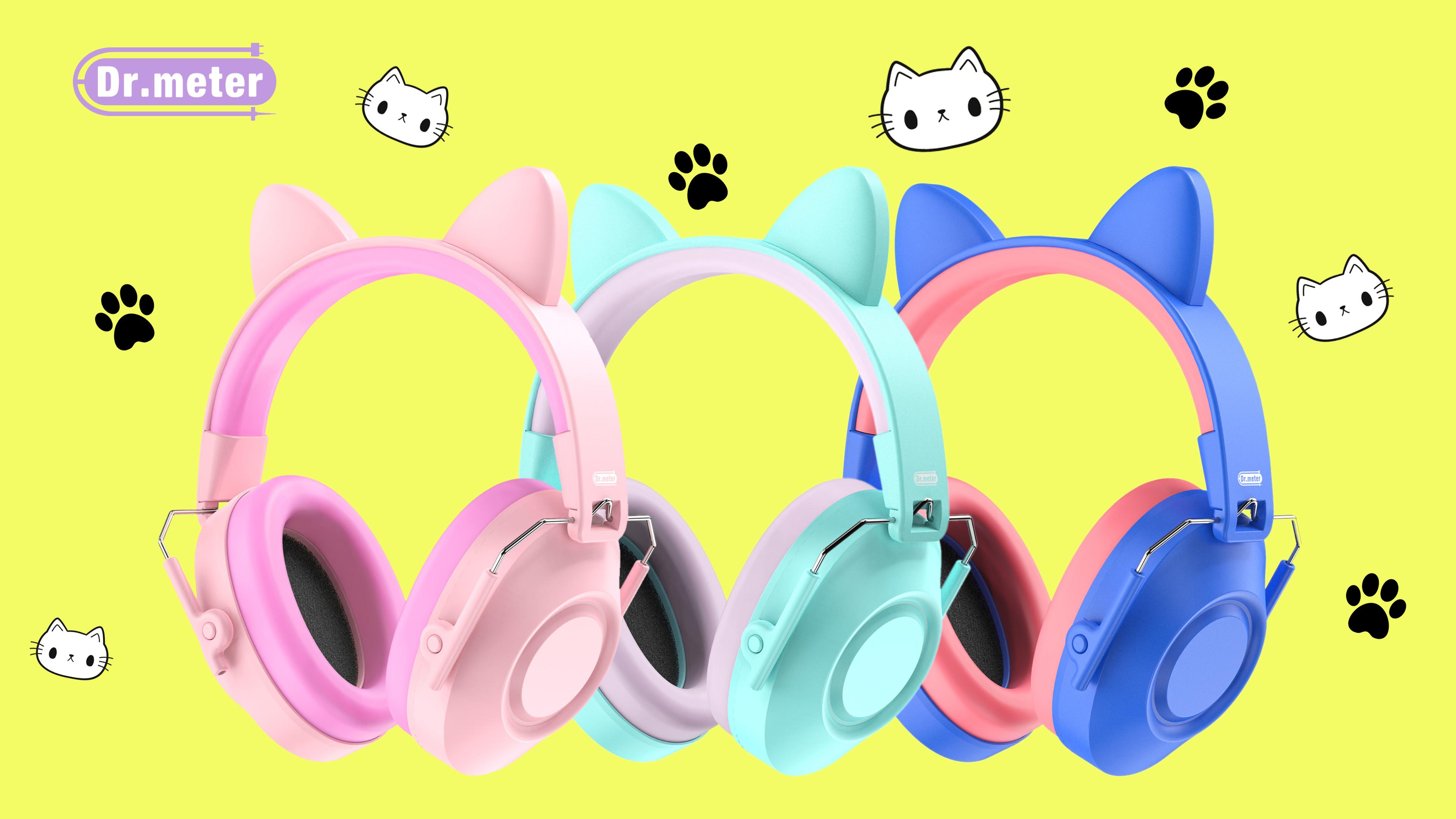 Dr.meter Noise Cancelling Headphones for Kids, 32 SNR Cute Cat Ear