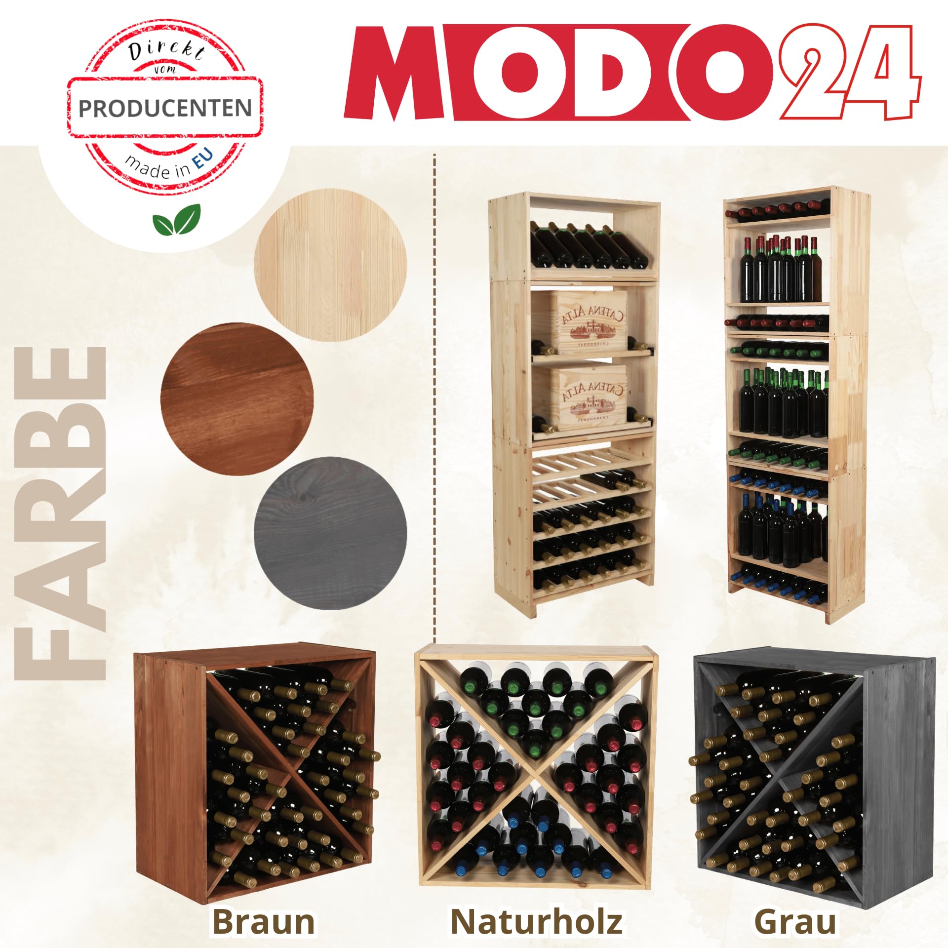 Flaschenregal mit Auszugsböden, Weinregal Massivholz für 30 Flaschen, Weinschrank, Modulares Weinständer, Getränkeregal, Weinflaschenhalter, Kellerregal, Flaschenständer, 60x60x30 cm, Braun