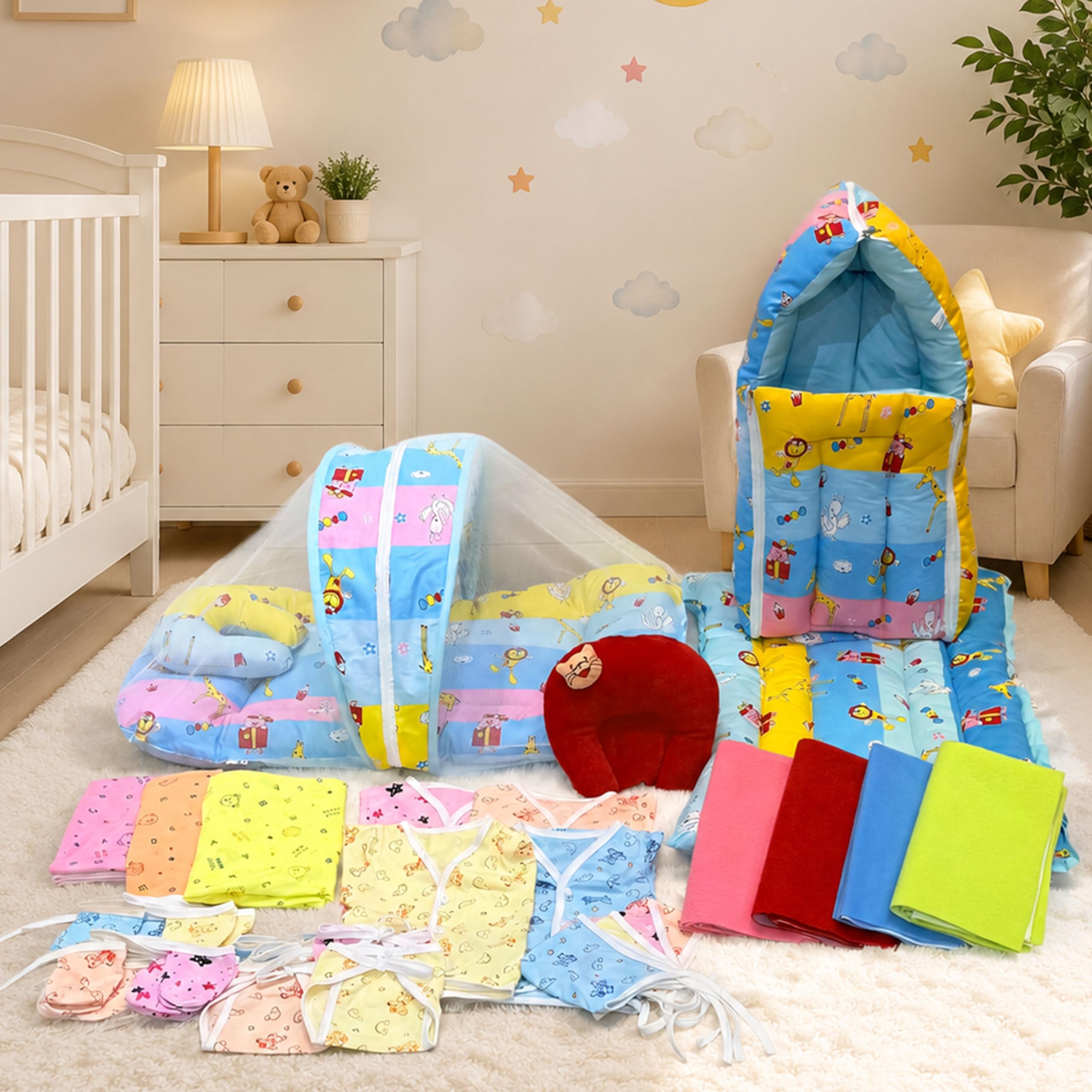 Infantbond by fareto Newborn Baby Bedding Essentials | Daily Needs Items | Hopsital kit Ready Combo | Baby Products All (Pack of 32) (0-6months) (Giffi Blue)-picture-13