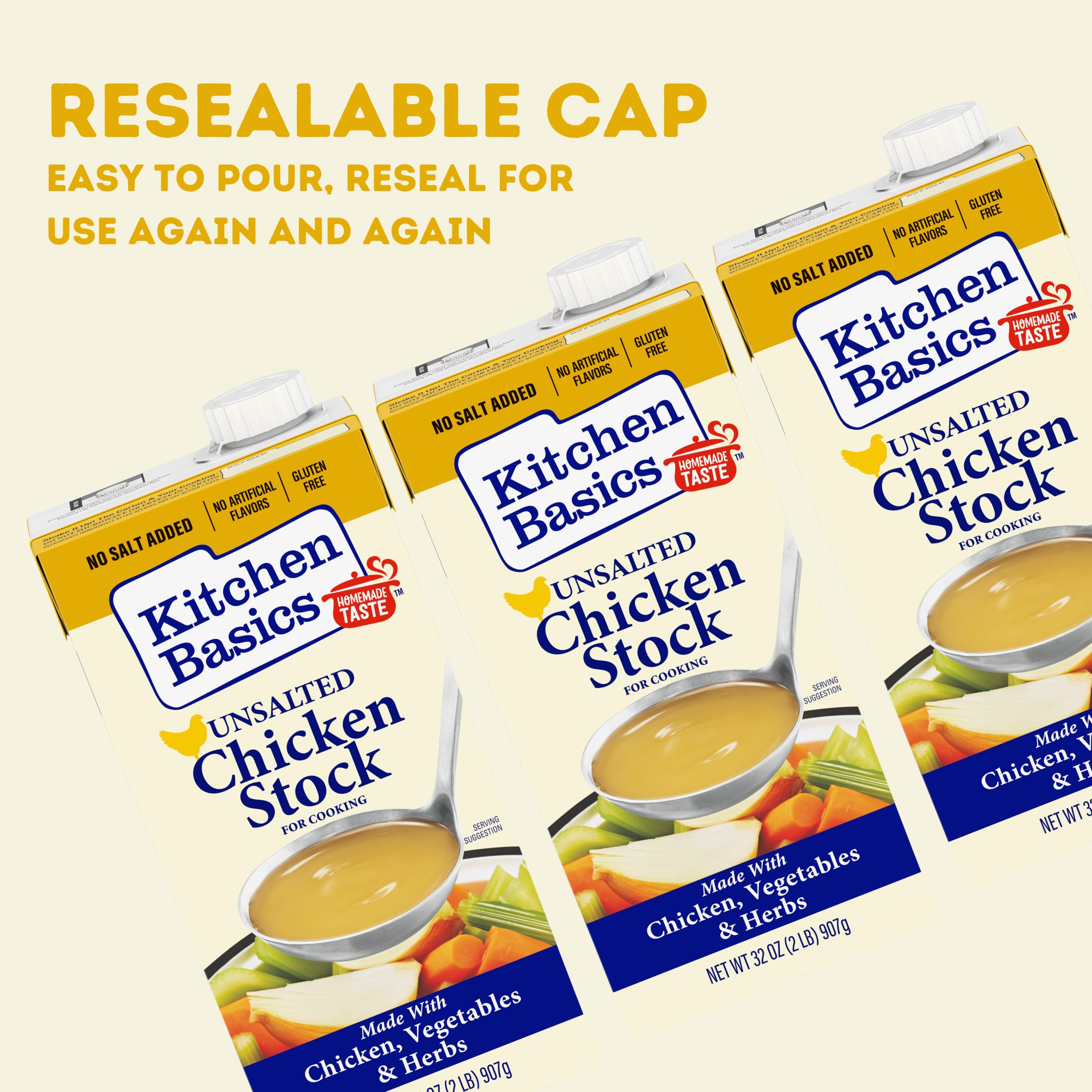Kitchen Basics Unsalted Chicken Stock, 32 oz. Carton (Pack of 12) Add Delicious Flavor to Chicken Noodle Soup, Broths and Gravy, Perfect for Stocking Up