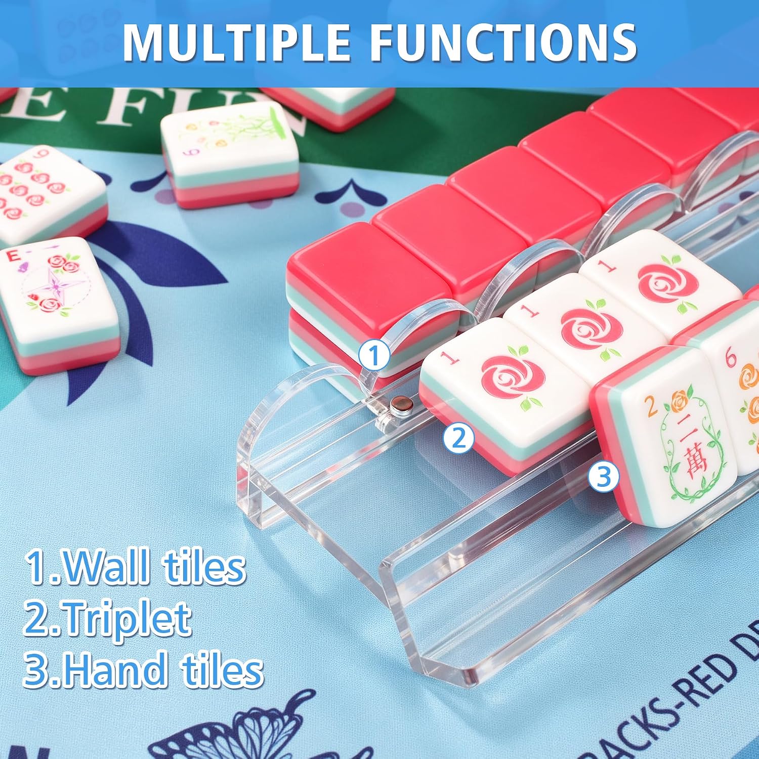 Mahjong Racks with Pushers, 4-Pack Clear Acrylic Mahjong Racks (19 Inches) image 3