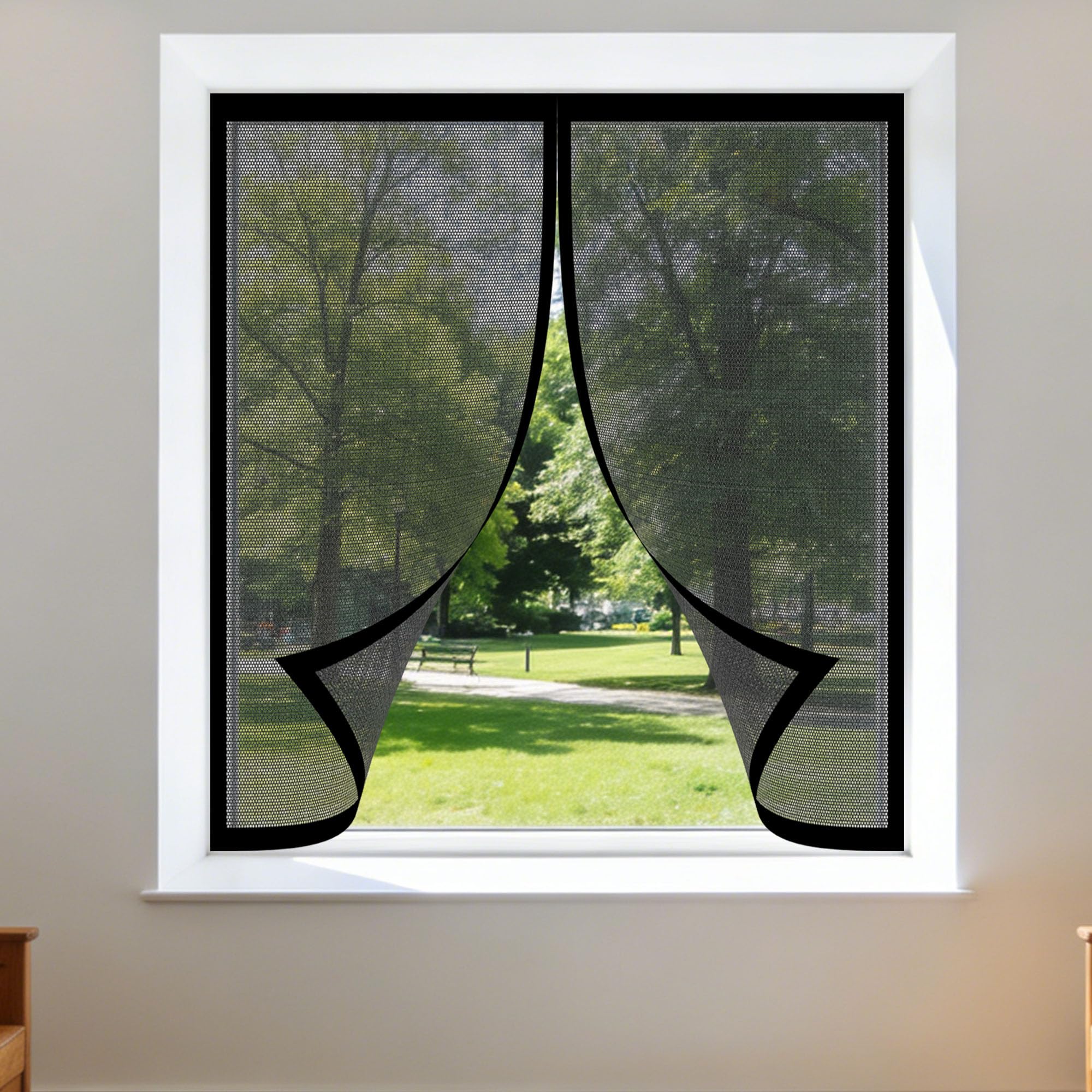 Magnetic Net Window 165 x 180 cm Prevents Insects Flies Mosquitoes from Entering The Room Window Fly Net Easy Install for Windows Doors and Patio Screens, Black