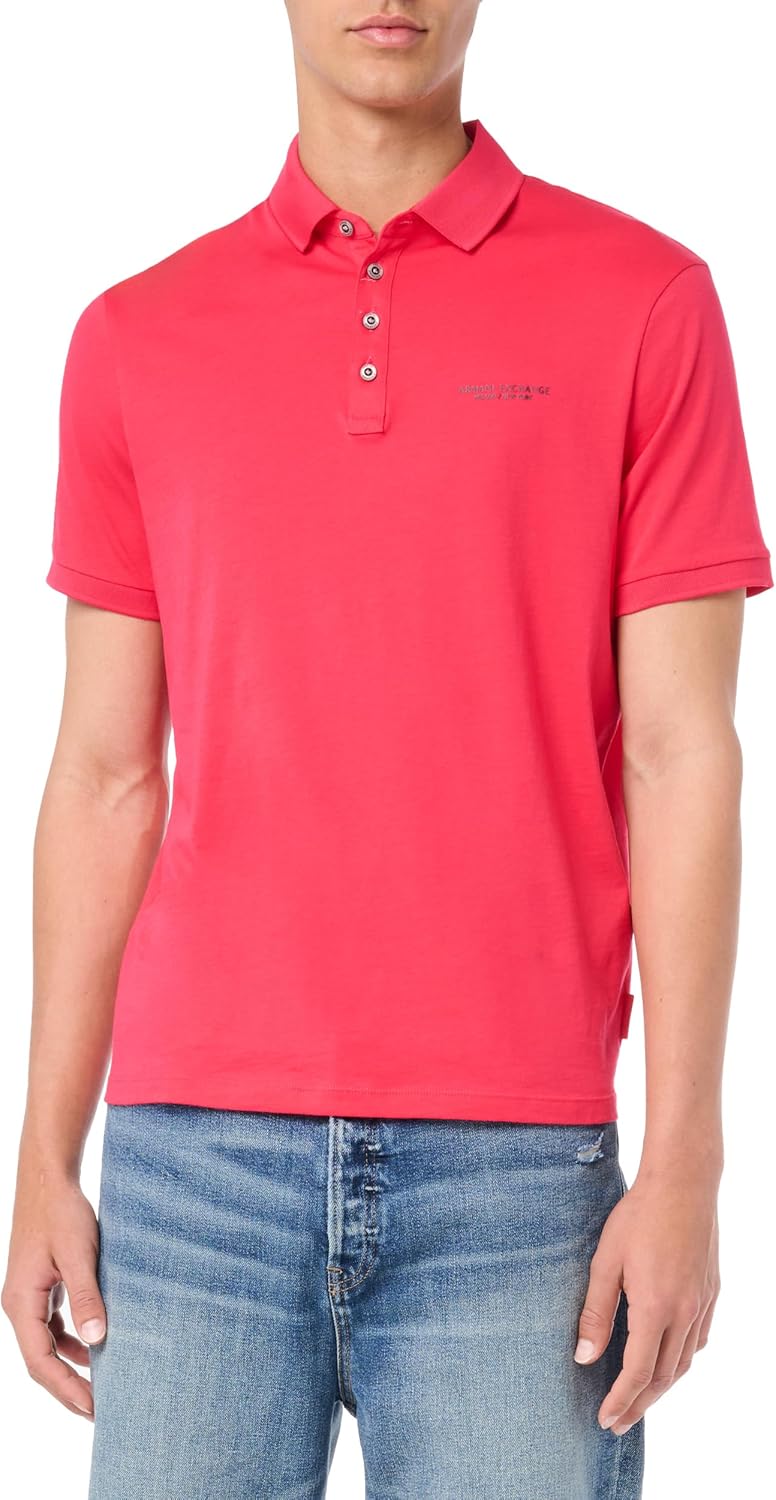 Armani Exchange Mens Short Sleeve Milano/New York Logo Jersey Polo Shirt