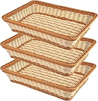 Vista 8 de 3 piezas de cesta de mimbre para pan de 16 pulgadas, cesta de servicio tejida, cesta de servicio de alimentos de mesa para restaurante, panadería