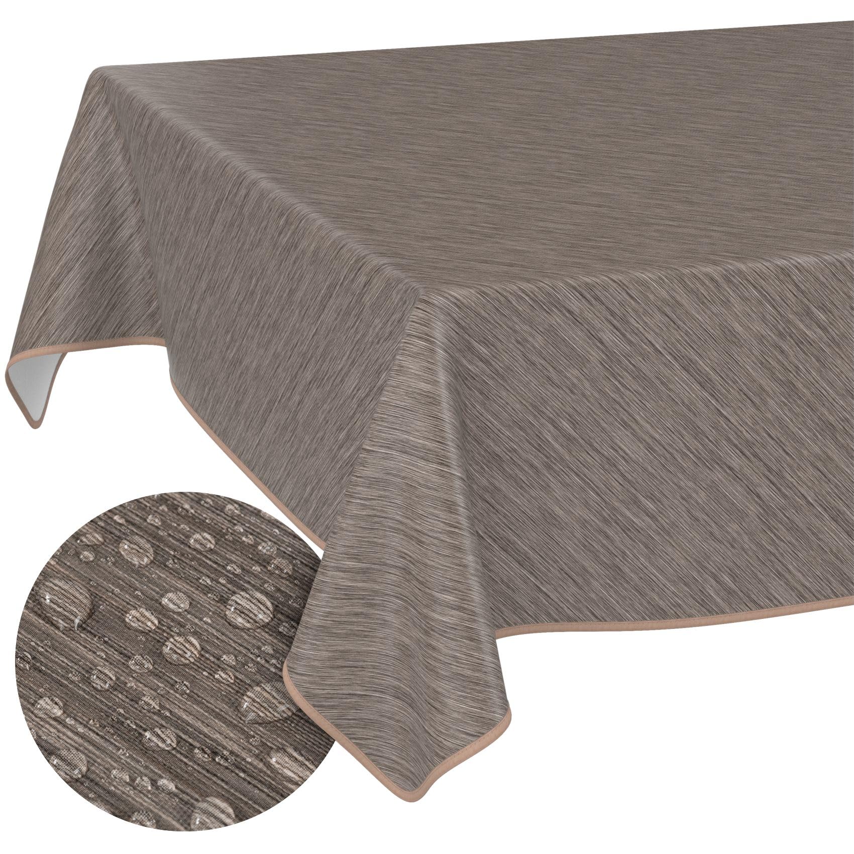 Washable Oilcloth Tablecloth Garden Tablecloth Linen Look Easy Care Water-Repellent 140 x 140 cm (Rectangular) Brown with Hem