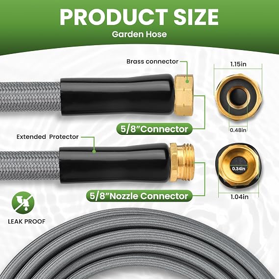 KLABB 20FT Garden Hose 5/8 with Solid Brass Connectors & 10-Function Nozzle Lightweight Flexible PET Steel Hose, No-Kink, Rustproof & Leak-Free for Garden, Driveway, Patio & Outdoor Cleaning