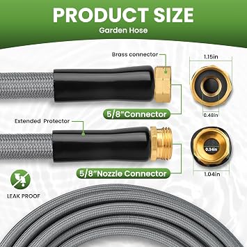 KLABB 20FT Garden Hose 5/8 with Solid Brass Connectors & 10-Function Nozzle Lightweight Flexible PET Steel Hose, No-Kink, Rustproof & Leak-Free for Garden, Driveway, Patio & Outdoor Cleaning