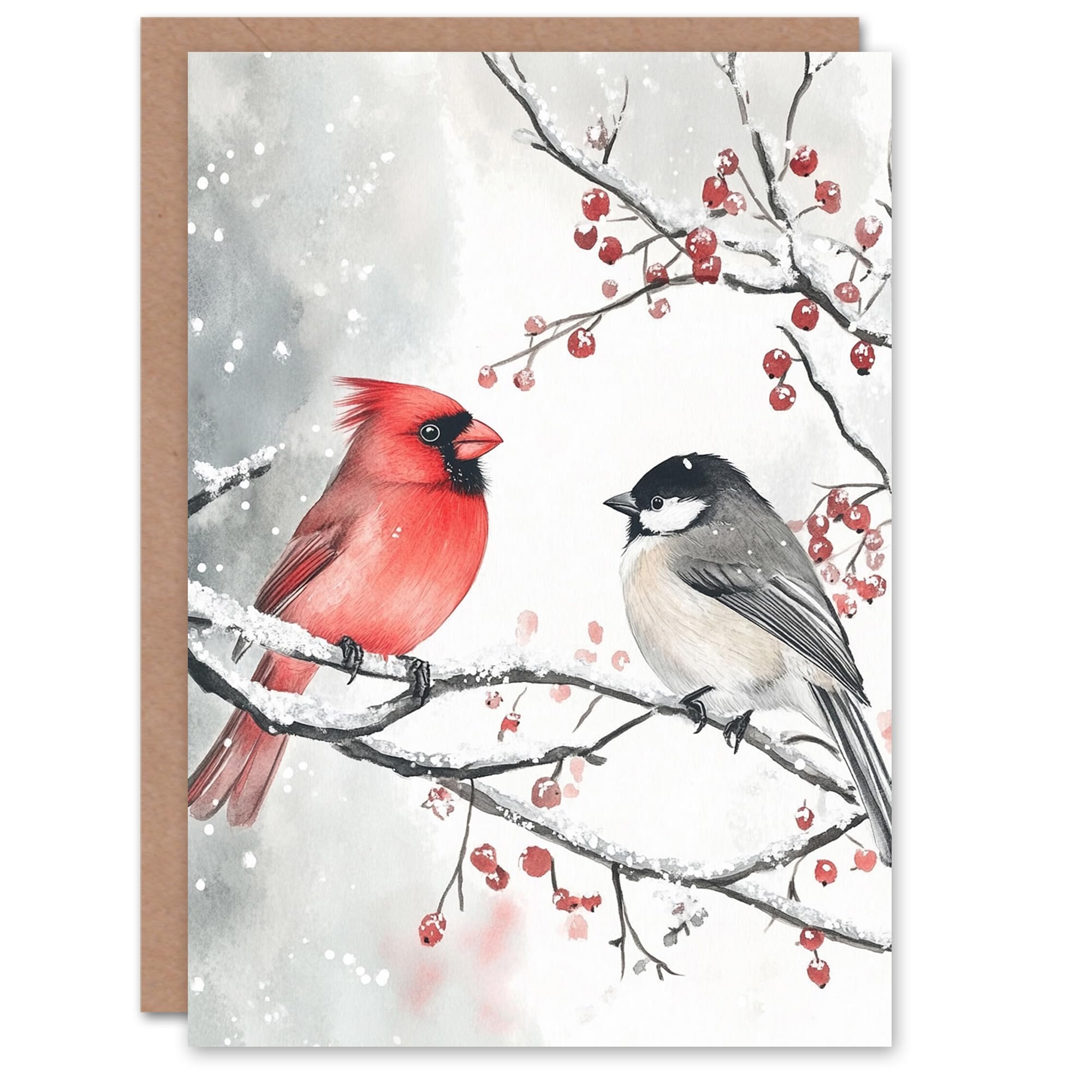 Artery8 Red Cardinal Chickadee Bird Winter For Child Kids Xmas Festive Christmas Card