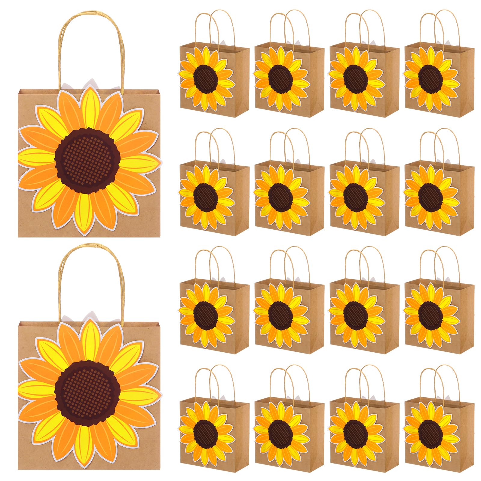 MotiMind 18 Pcs Sunflower Party Gift Bags with Handles Sunflower Paper Goodie Bag for Summer Birthday Party Favor Decorations Wedding Baby Shower
