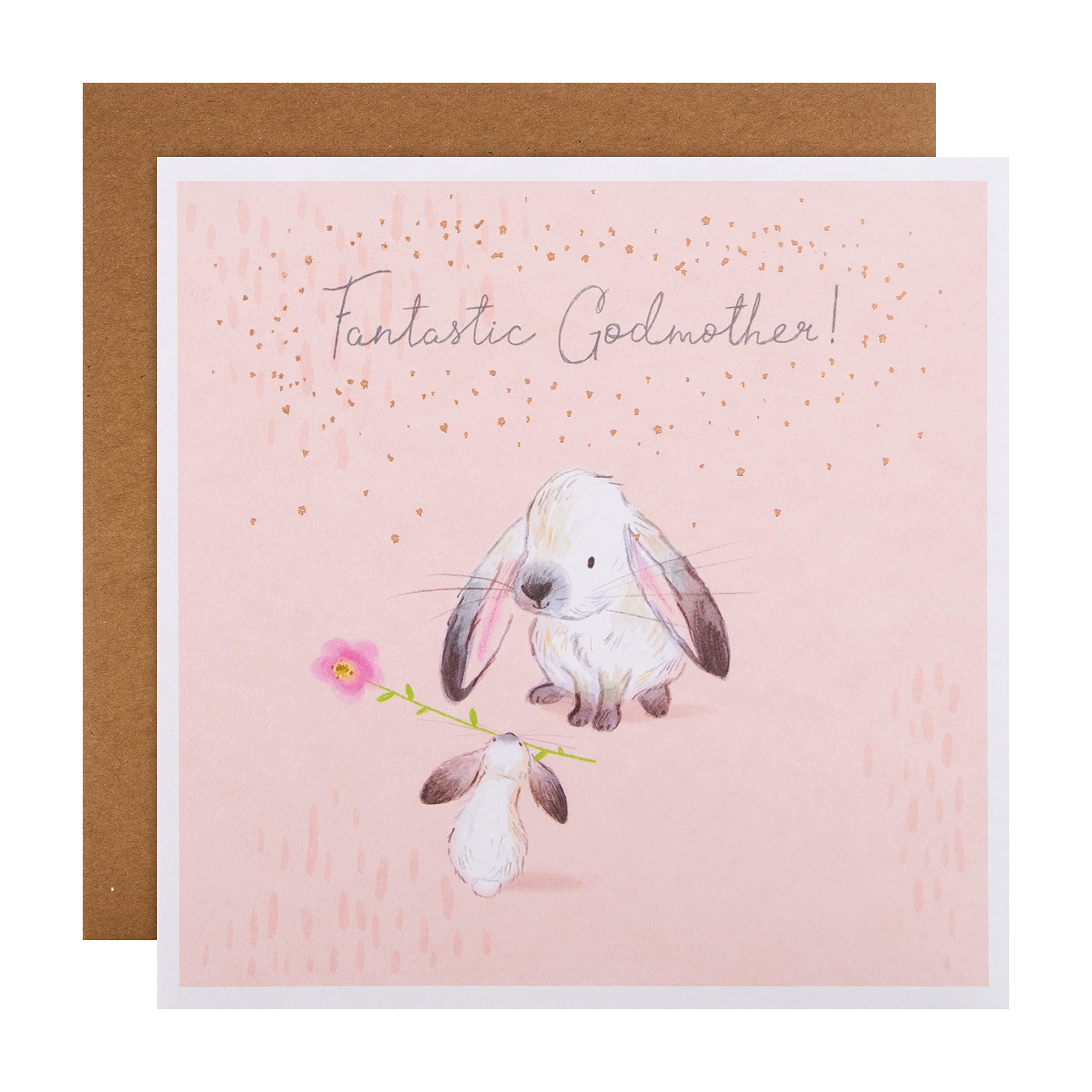 Hallmark Mothers Day Card for Godmother, Cute Bunny Rabbits Design with Flowers, Pink