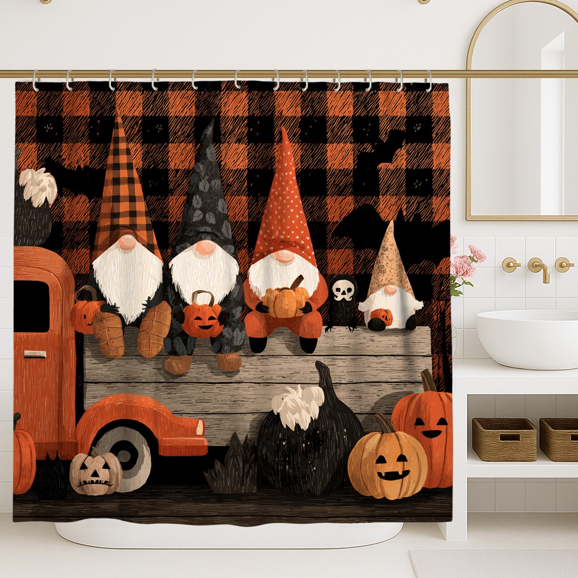 Rideau de douche imperméable automne et Noël pour une décoration de salle de bain festive