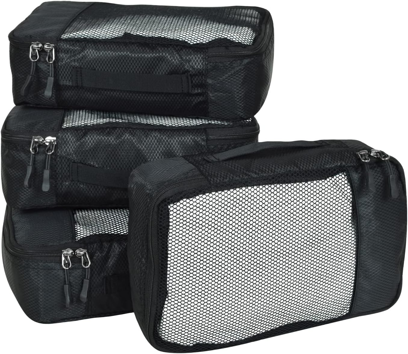 FATMUG Packing Cubes / Travel Pouch / Bagpack Suitcase Organiser Set of 4 - Small Size - Black Polyester