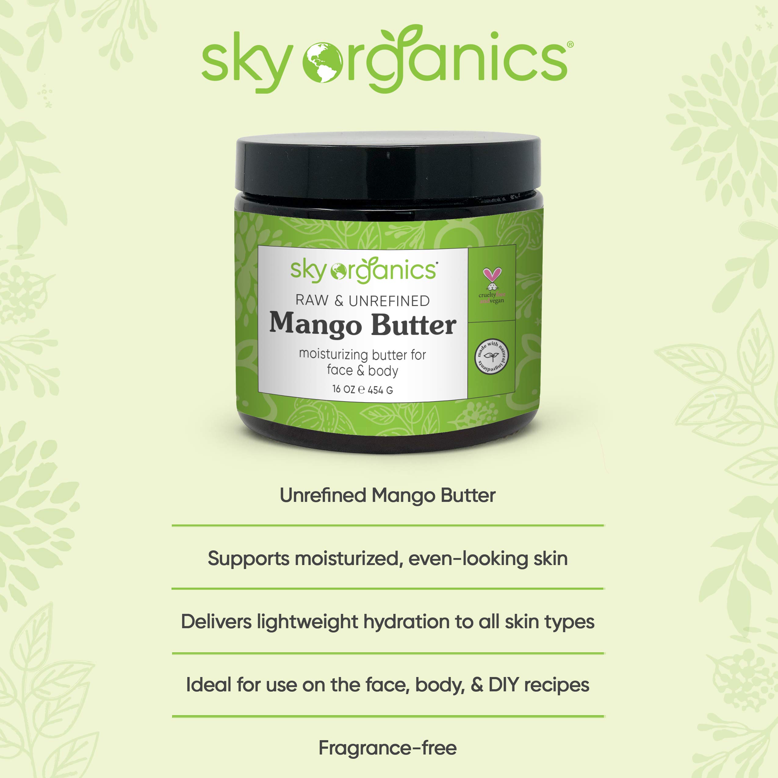 Mango Butter (16 oz) by Sky Organics Raw 100 Pure Unrefined Mango