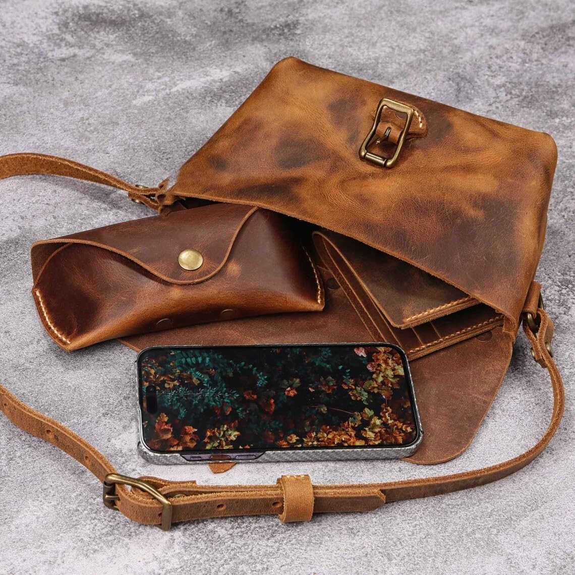 Vintage rustic genuine leather crossbody fanny pack, leather designer fanny pack for men, small shoulder bag V02-LFPB