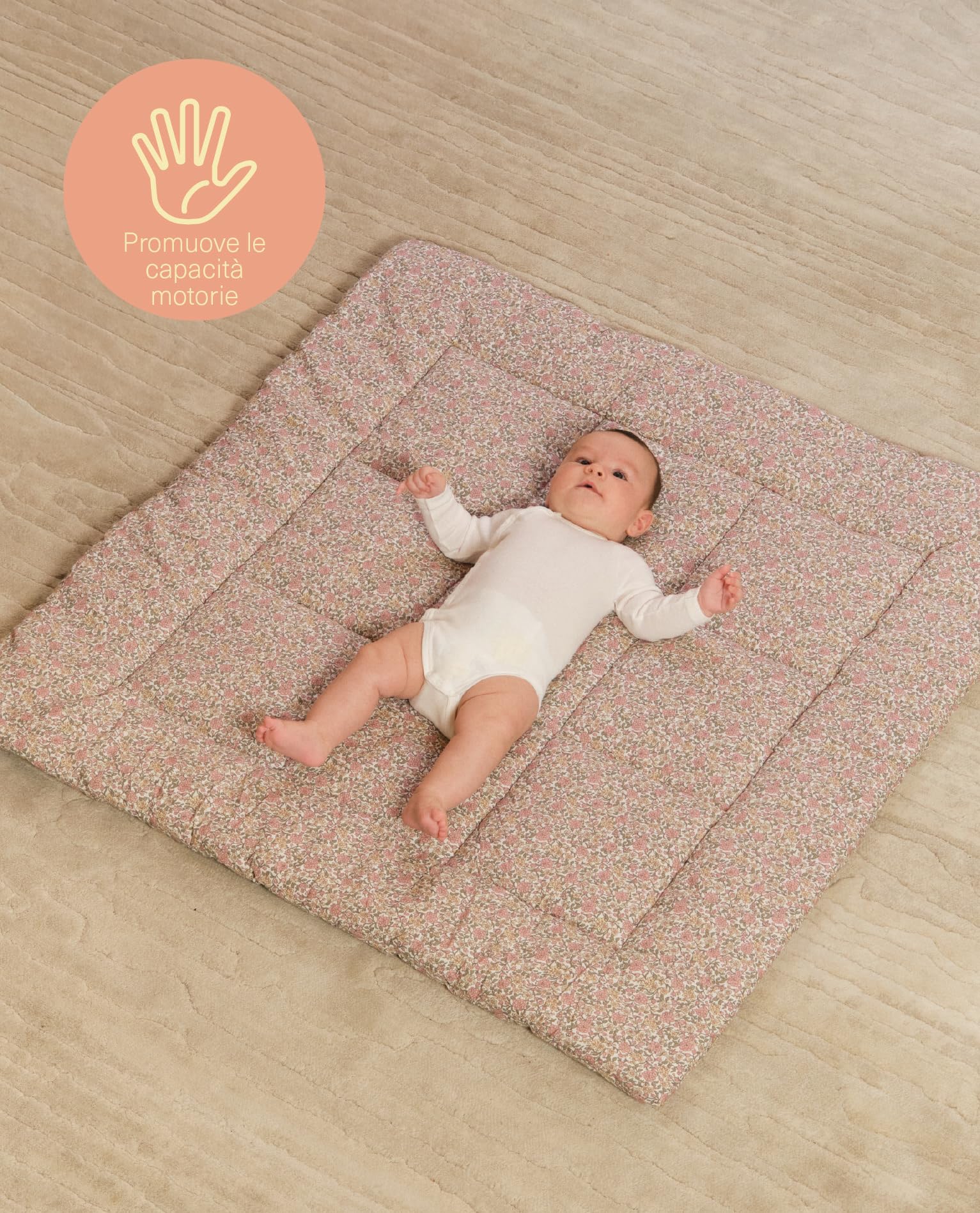molis&co - Tappeto Gioco Bambini e Neonati 100x100x5cm - Tappeto Morbido Bambini - Tappeto Gioco Neonato Pieghevole, Reversibile e Lavabile - 100% Cotone (OEKO-TEX 100) - Peony - 4