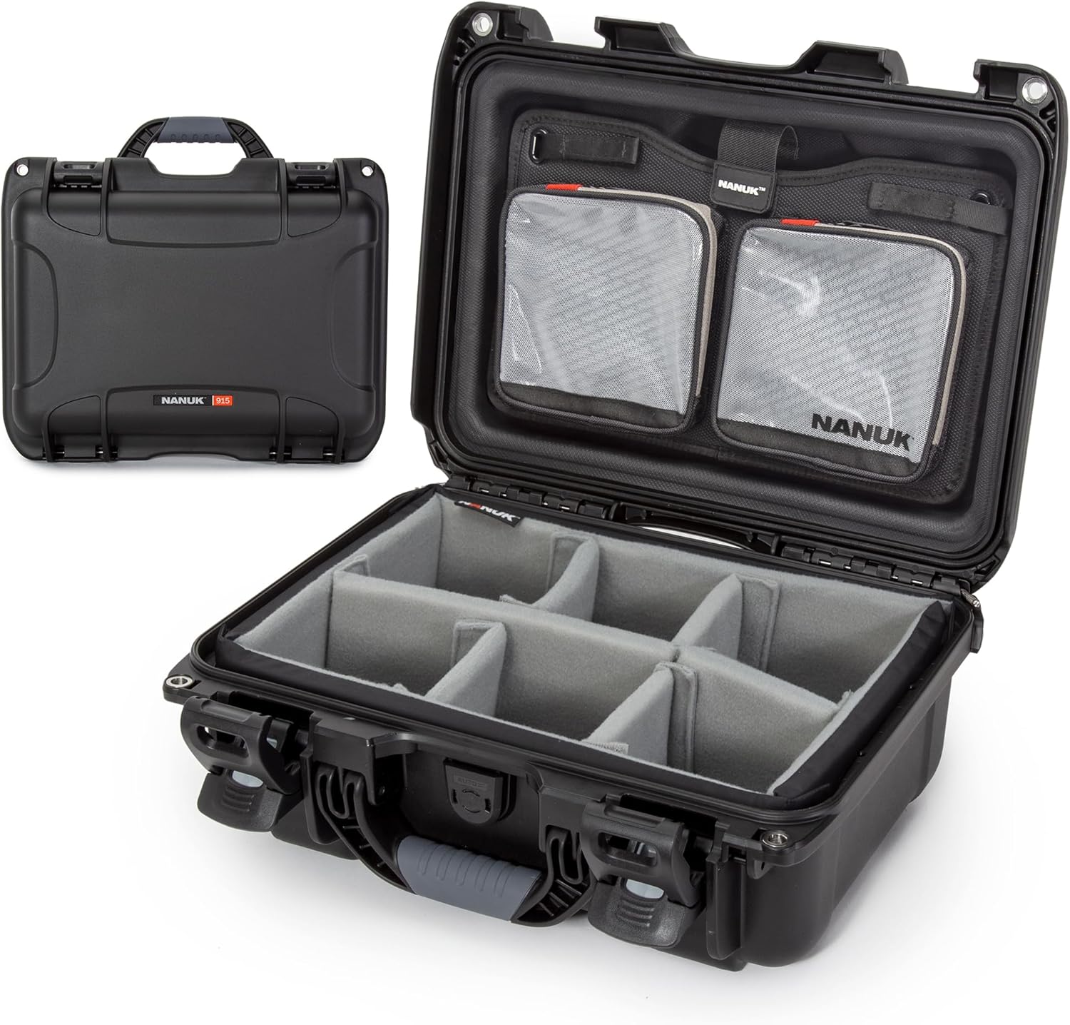 NANUK 915 Pro Photo Kit – Compact Waterproof Travel Camera Hard Case with Padded Dividers, 13.8” x 9.3” x 6.2” – Dustproof and Impact Resistant, Airline Carry-On Approved – Black