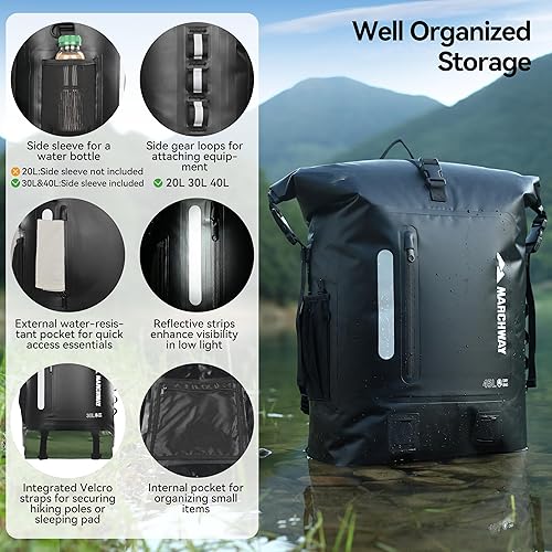 Miniatura 2 de MARCHWAY Mochila impermeable para senderismo, kayak (negro, 20L)