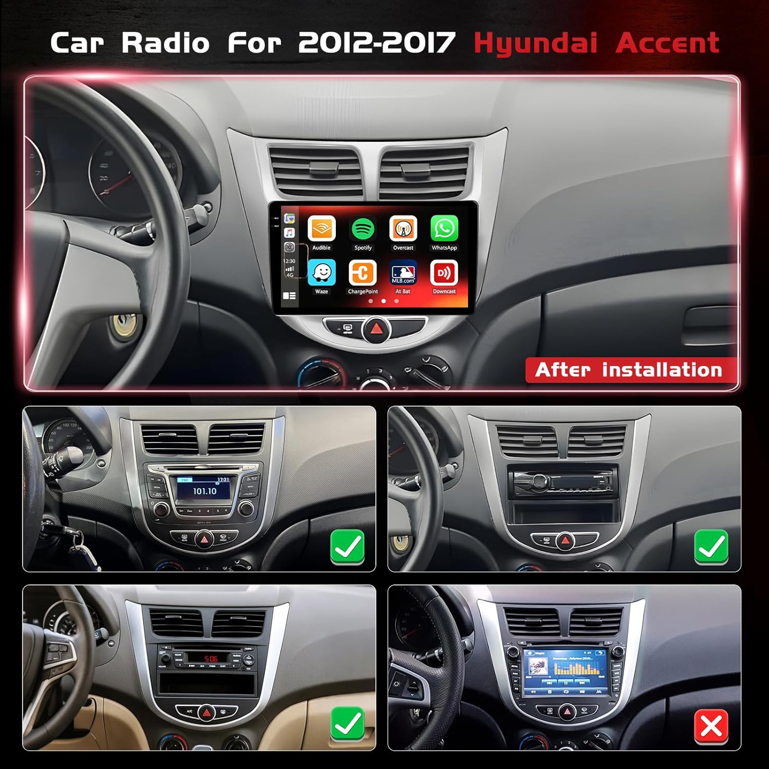 4+128GB Android 15 Car Radio for Hyundai Accent 2012-2017 Carplay Android Auto, Realdio 9" in-Cell Touch Screen for Accent Stereo with WiFi Bluetooth GPS FM/RDS EQ Backup Camera