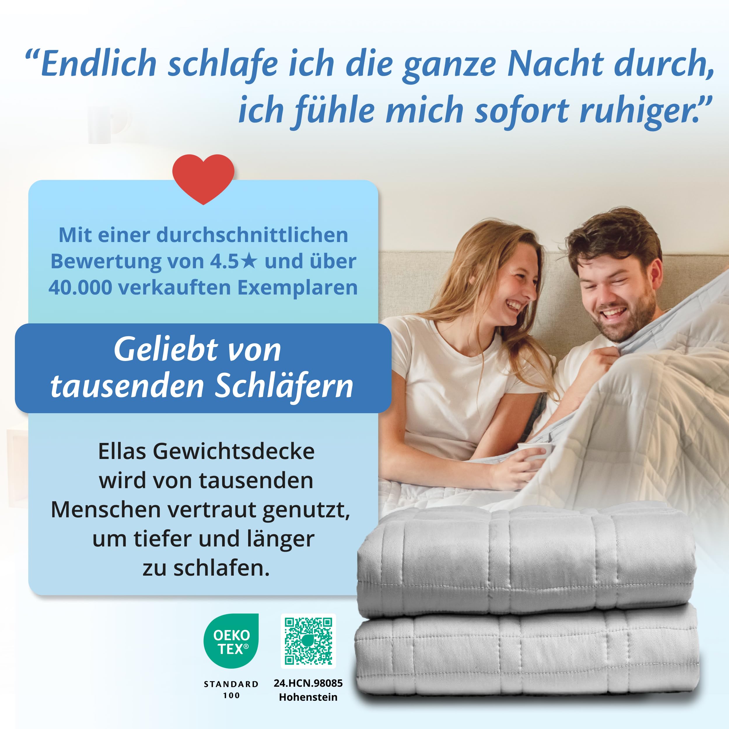 Ella Gewichtsdecke 135x200 7kg Anti Stress Therapiedecke 100% Baumwolle Bettdecke für tiefen Schlaf Weighted Blanket Grau