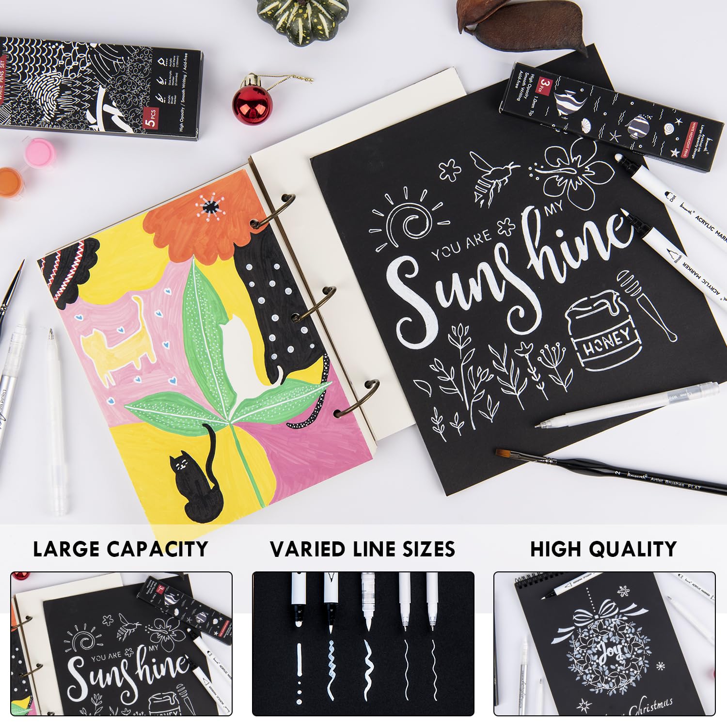 White Gel Pens Set - 5 Acrylic Paint Pens -3