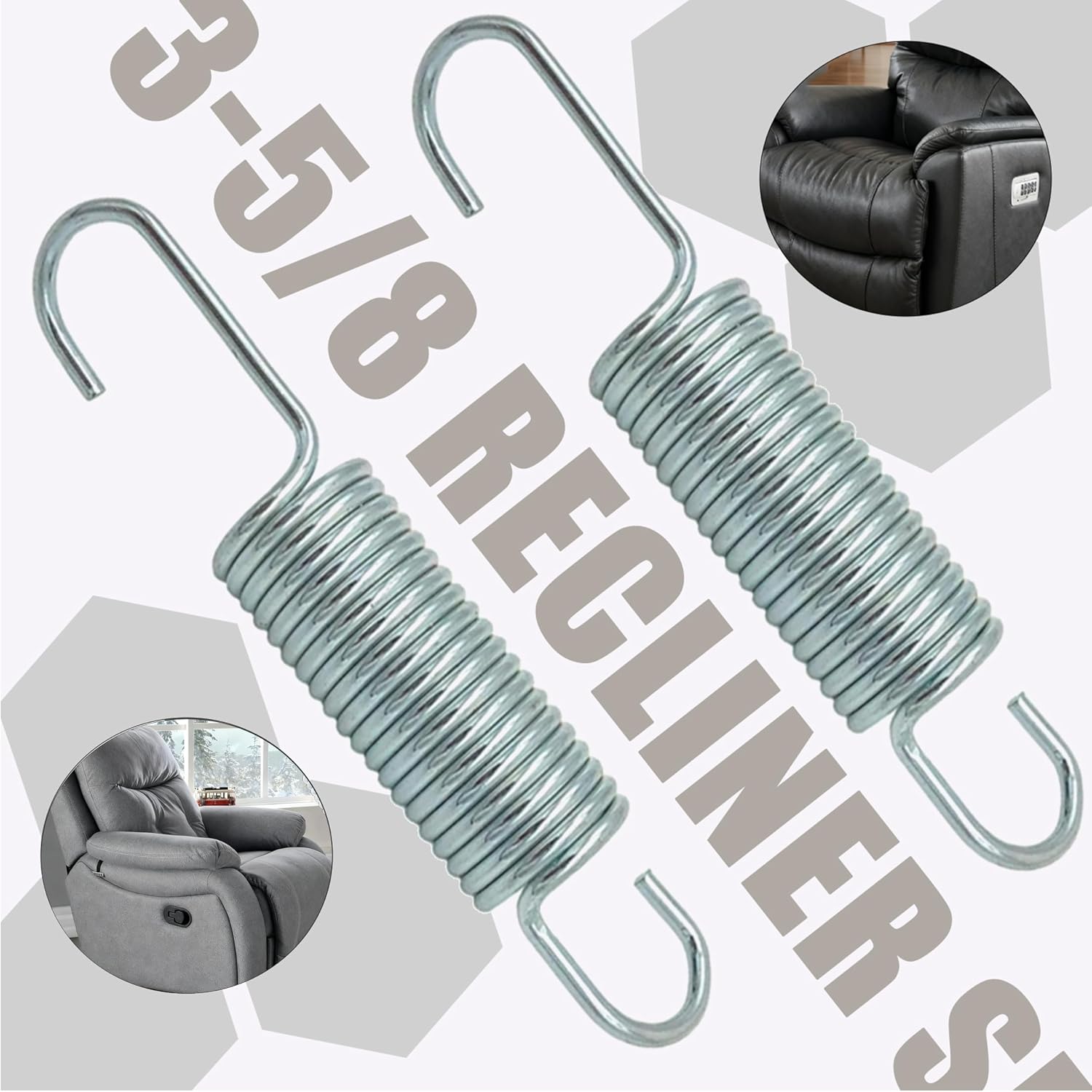 Recliner Replacement Parts: 3-5/8" Long Neck Springs (2-Pack) Heavy-Duty Extension Spring for Furniture Repair – Secure Hook-to-Hook Design Ensures Smooth, Quiet Recliner Mechanism Operation