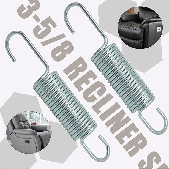 Recliner Replacement Parts: 3-5/8 Long Neck Springs (2-Pack) Heavy-Duty Extension Spring for Furniture Repair Secure Hook-to-Hook Design Ensures Smooth, Quiet Recliner Mechanism Operation