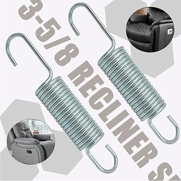 Recliner Replacement Parts: 3-5/8 Long Neck Springs (2-Pack) Heavy-Duty Extension Spring for Furniture Repair Secure Hook-to-Hook Design Ensures Smooth, Quiet Recliner Mechanism Operation